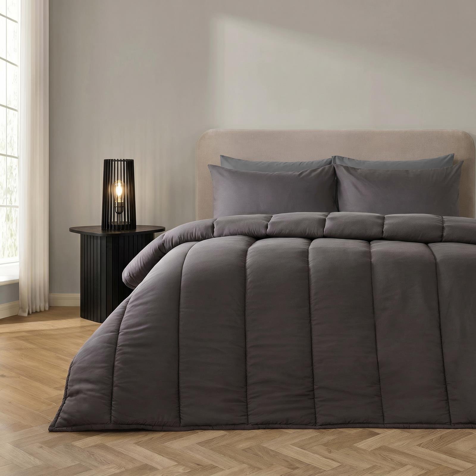 OHS Coverless 10.5 Tog Duvet Set Quilted Bedding - Charcoal - Double