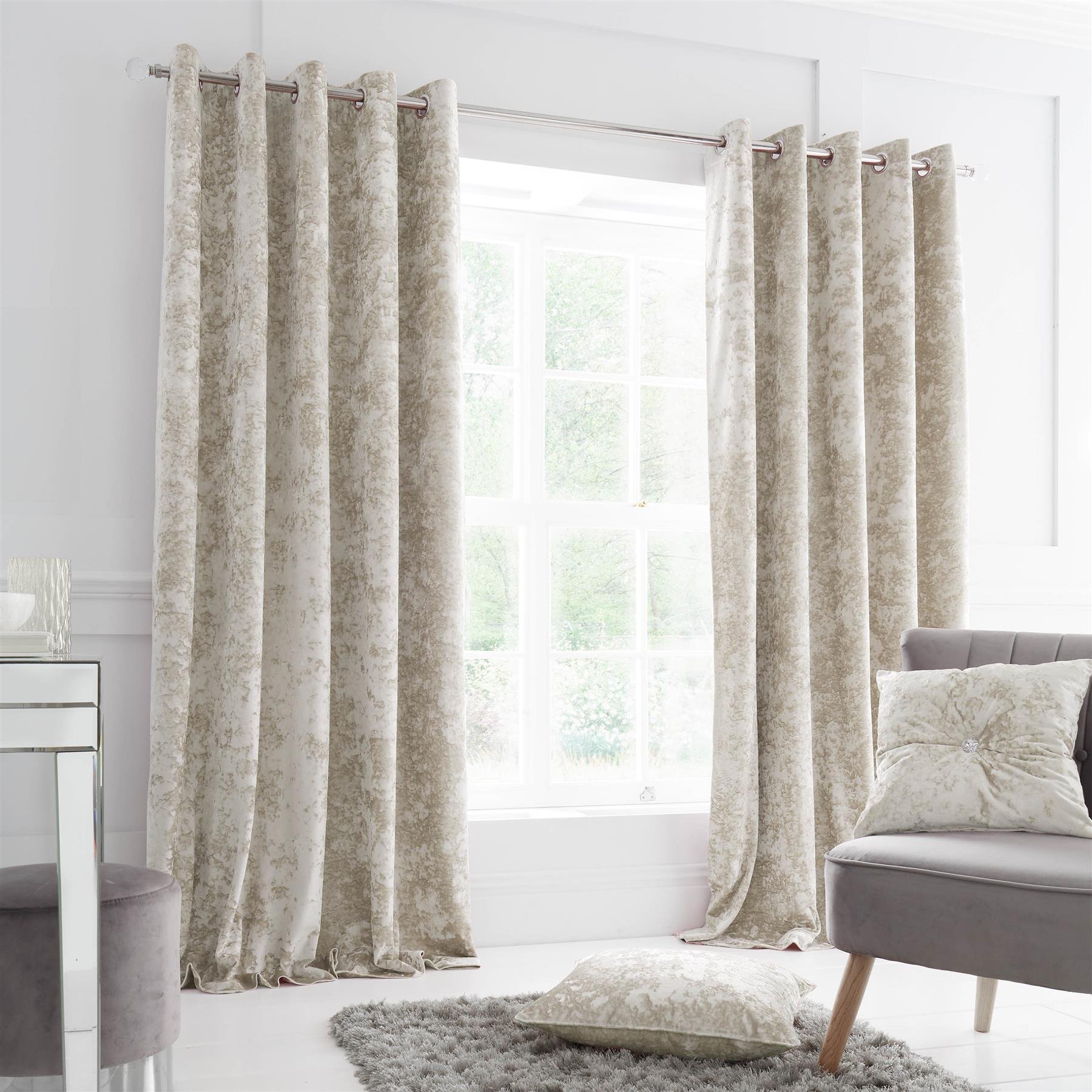 Catherine Lansfield Crushed Velvet Eyelet Curtains - Natural - 168 x 229cm