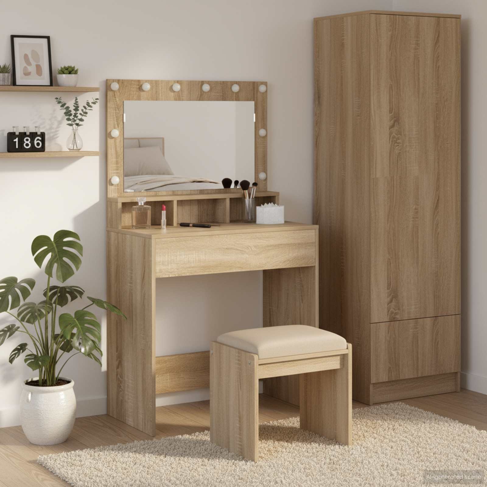 Walplus Engineered Wood Dressing Table - Sonoma Oak - 75.5 x 41 x 135 cm