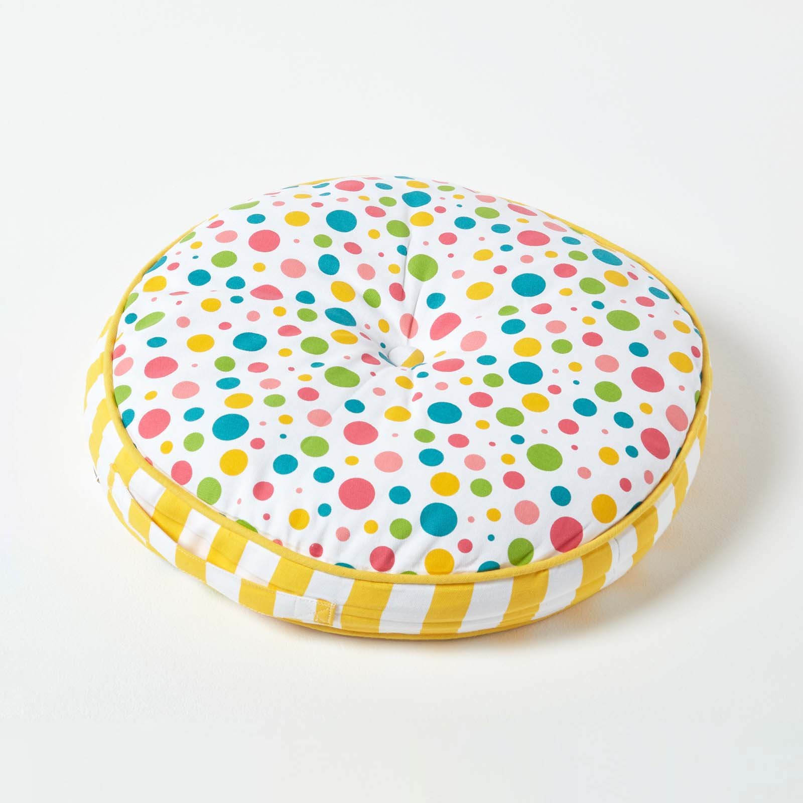 Homescapes Polka Dots & Yellow Stripes Round Floor Cushion - Multi