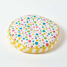 Homescapes Polka Dots & Yellow Stripes Round Floor Cushion - Multi