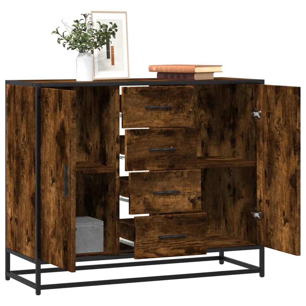 Walplus Engineered Wood 4 Compartment Sideboard - Dark Oak - 92 x 35 x 76 cm