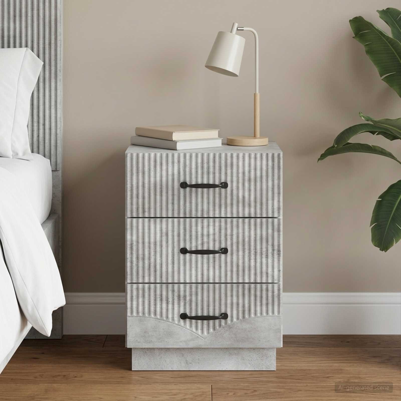 Walplus Engineered Wood Bedside Cabinet - Concrete Grey - 43 x 41 x 63.5 cm
