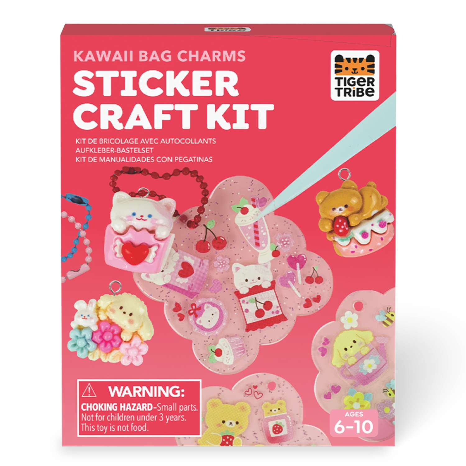 Tiger Tribe Sticker Craft Kit - Kawaii Bag Charms 6 Years +