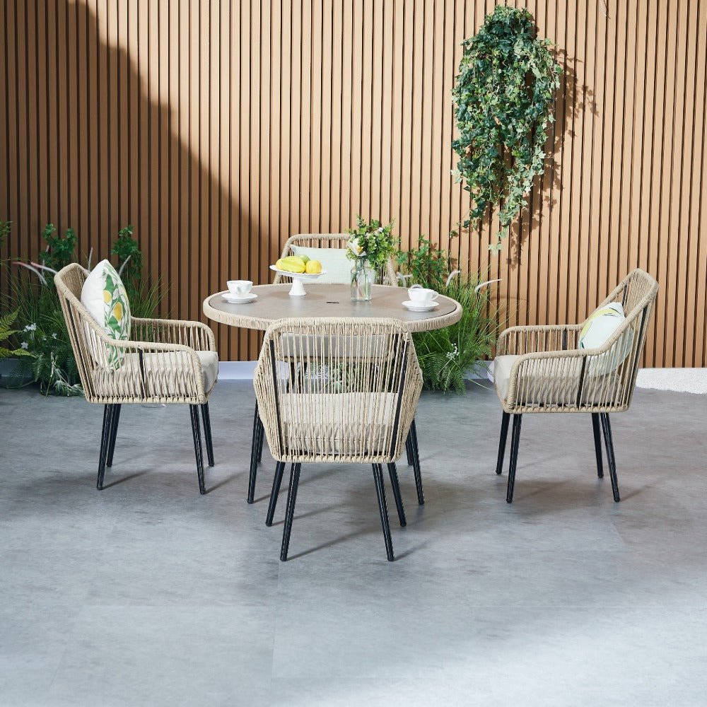 Furniture Maxi Malta Rattan 4 Seater Dining Set with Round Table - Natural