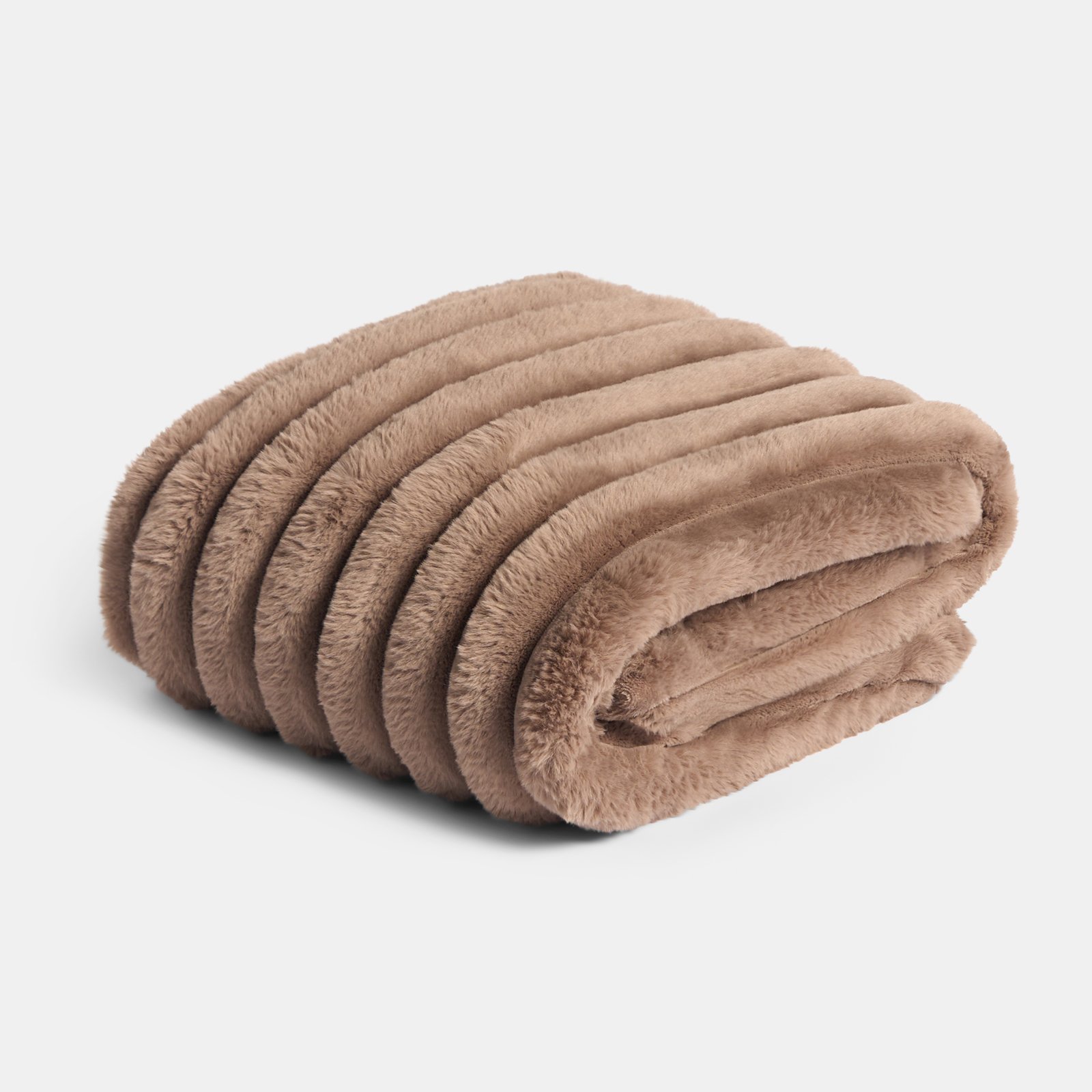 OHS Luxe Jumbo Faux Fur Rib Blanket Throw 120 x 150cm - Mink