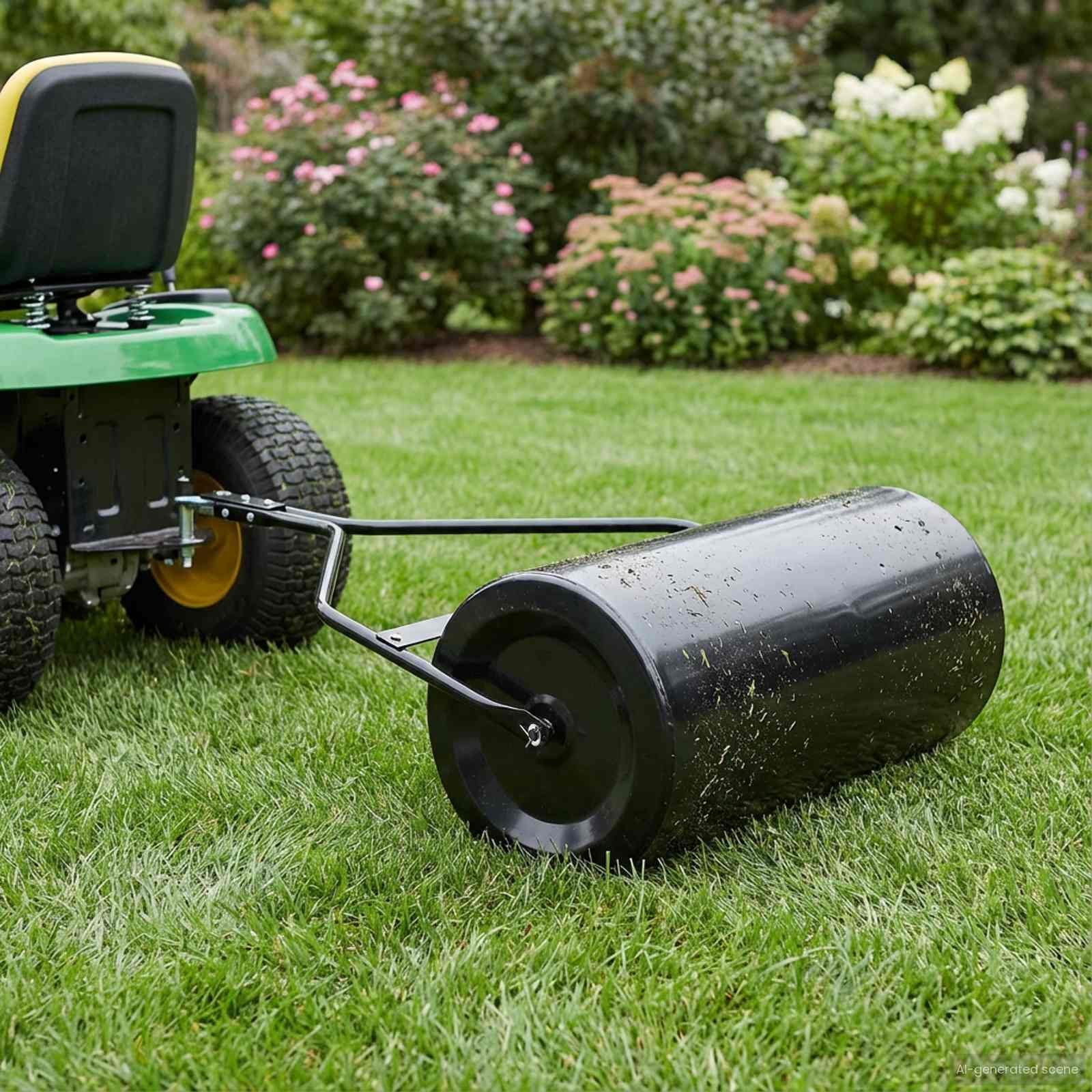 Walplus  110L Iron Garden Lawn Roller - Black - 120 x 99 cm