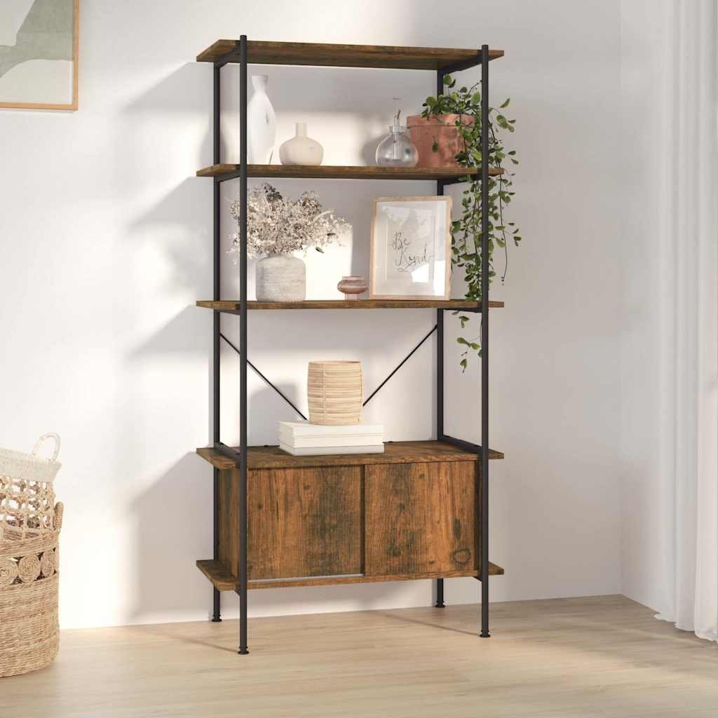 Walplus Engineered Wood Shelving Unit - Dark Brown and Black - 80 x 40 x 163 cm