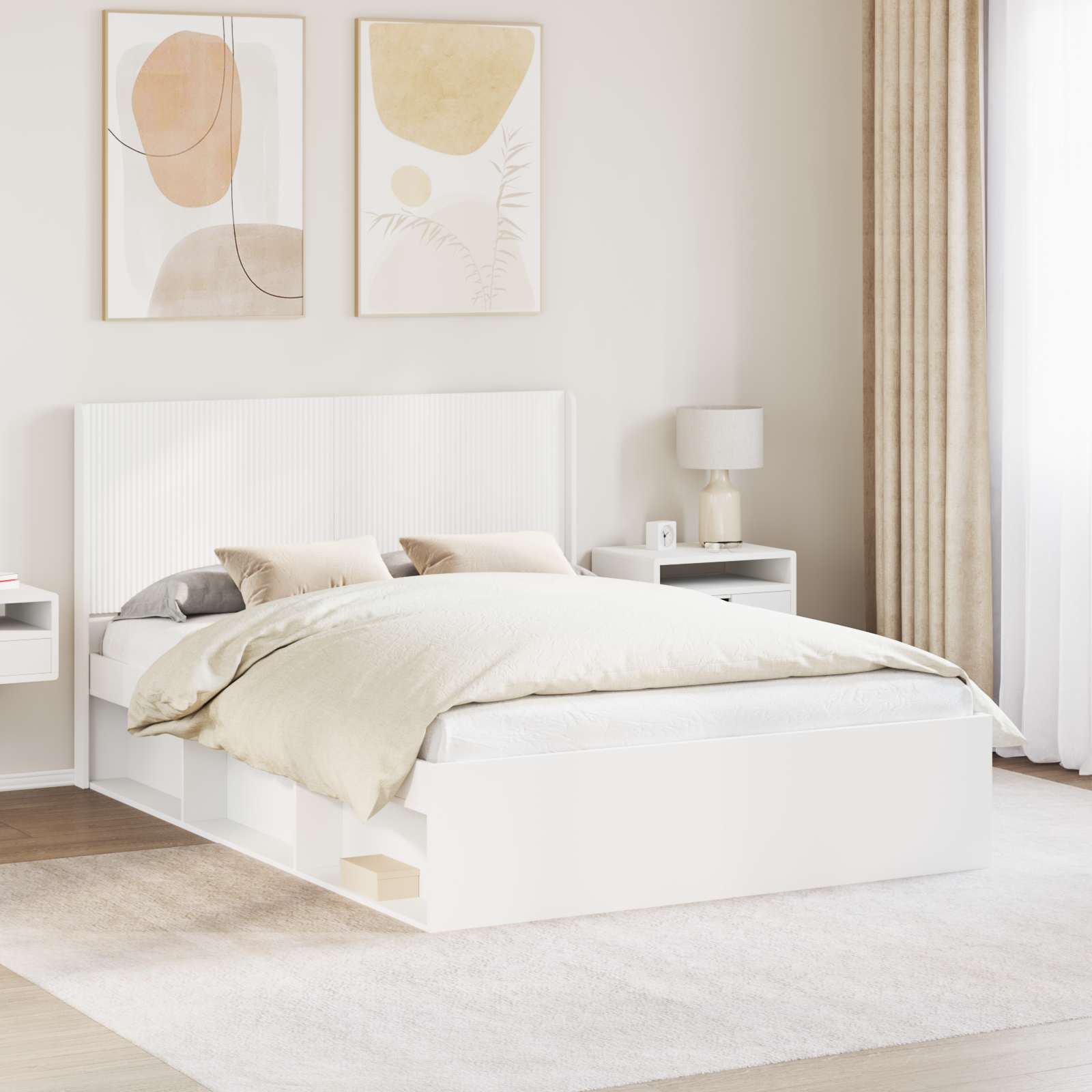 Walplus Engineered Wood Single Storage Headboard Wooden Headboard - White