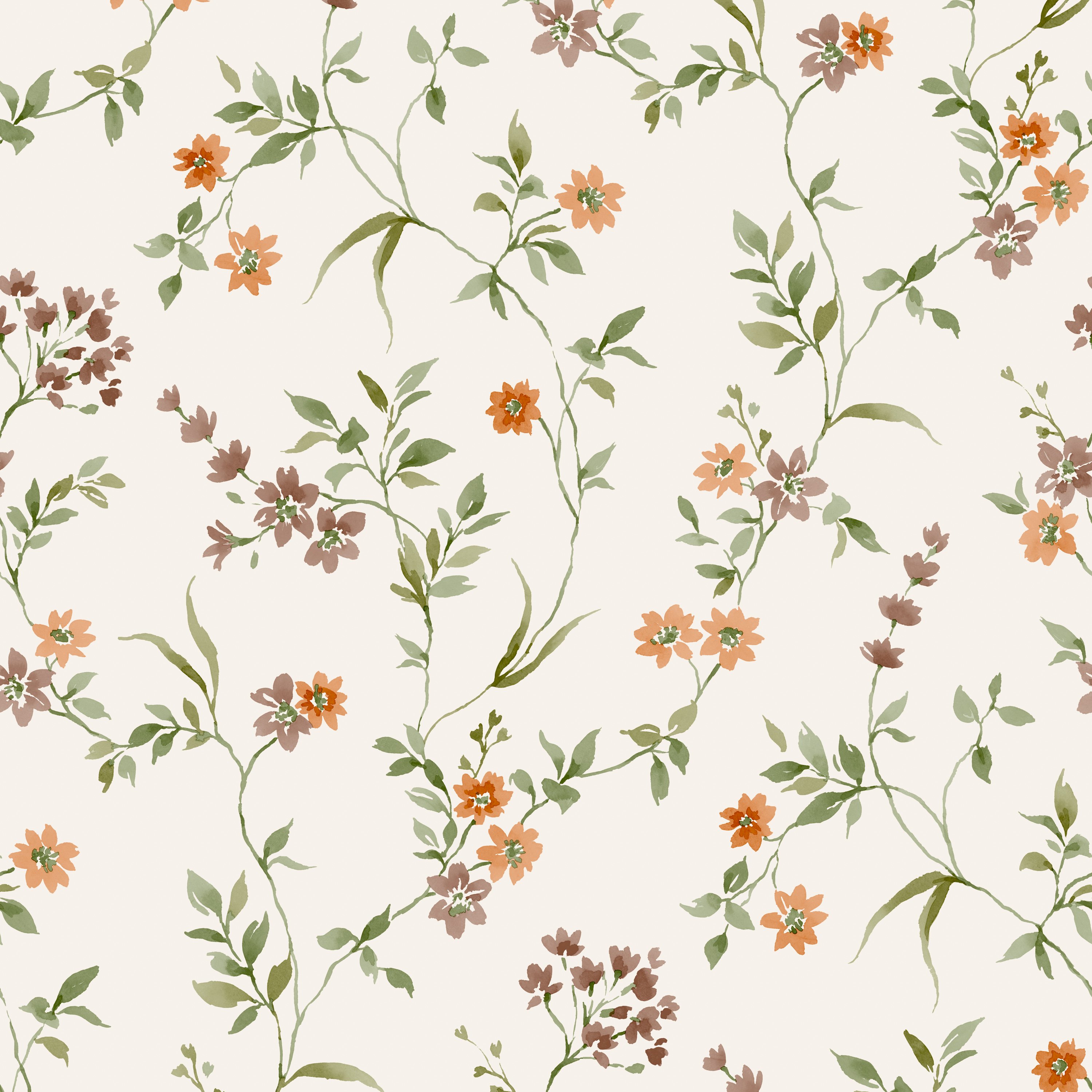 Grandeco Lila Floral Sprig Textured Wallpaper -  Terracotta Rust