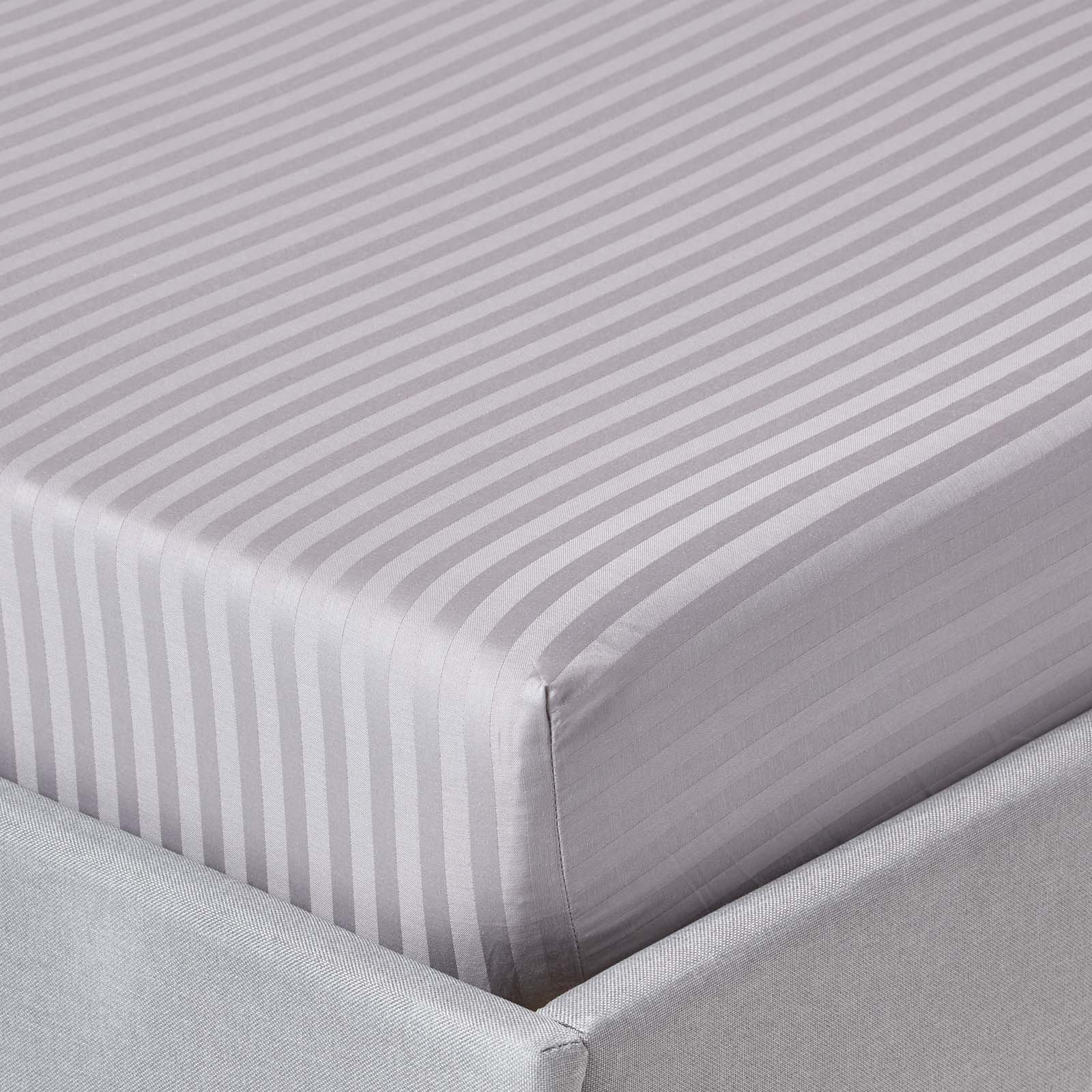 Homescapes Egyptian Cotton Grey Satin Stripe Fitted Sheet - Double