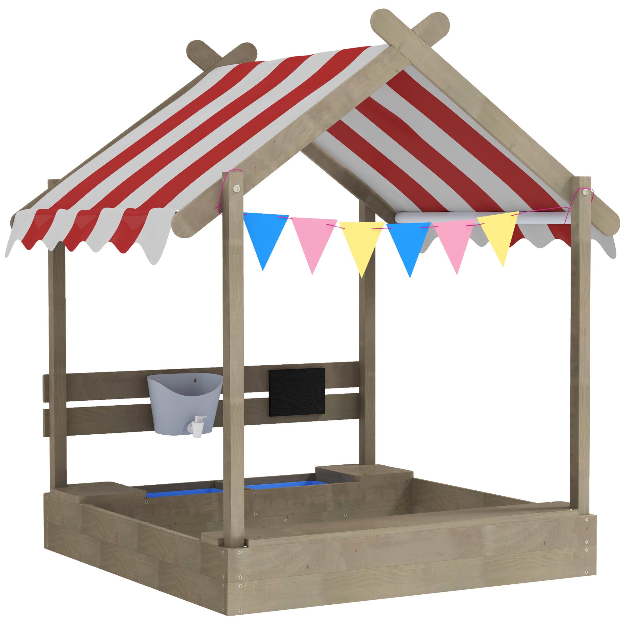 Outsunny Wooden Sand Pit Kids Sandbox with Canopy for Outdoors - Grey