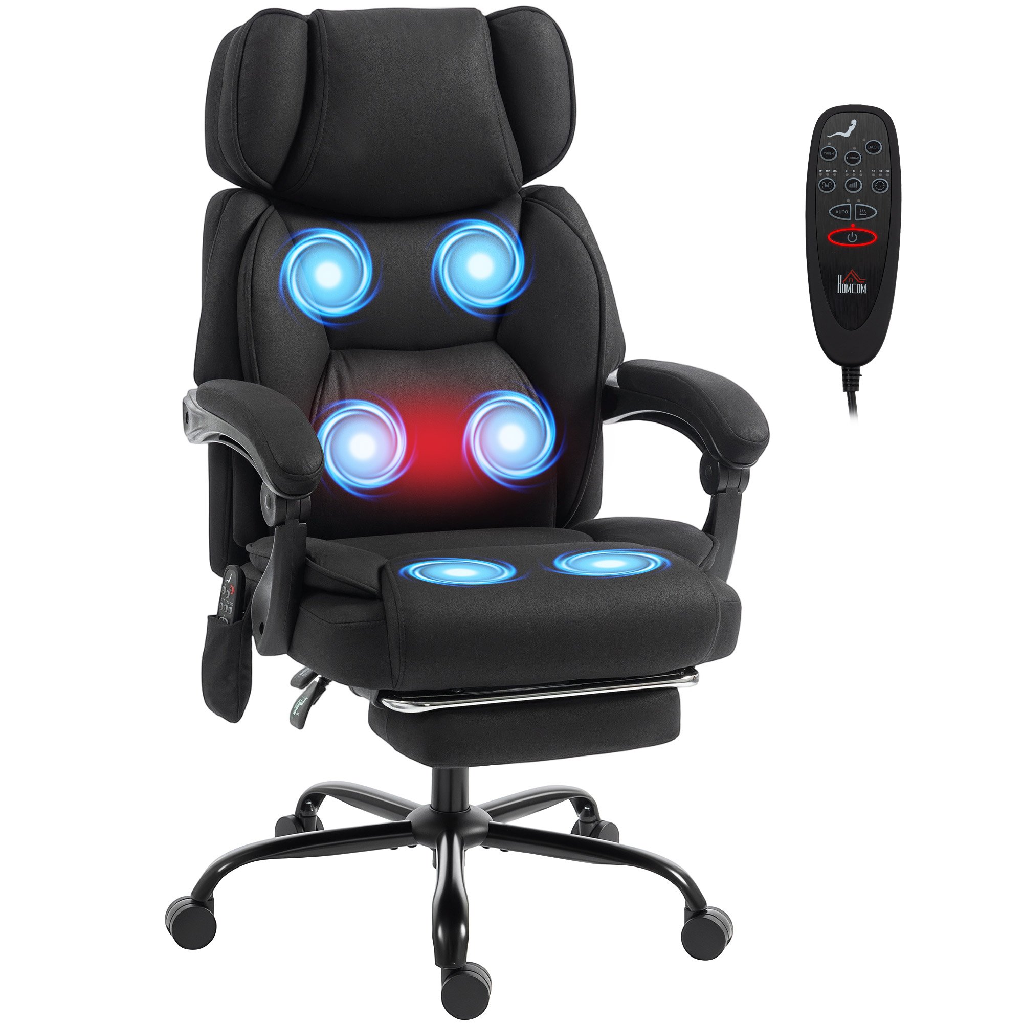 HOMCOM Massage Reclining Office Chair with Adjustable Headrest - Black