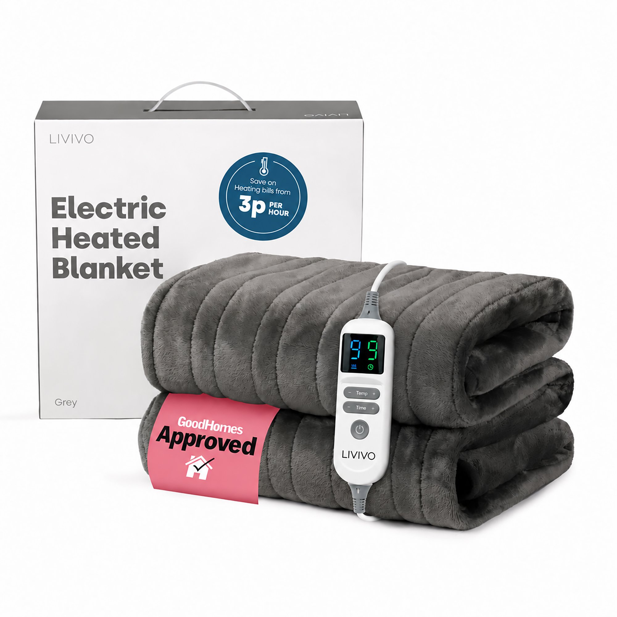 LIVIVO Electric Over Blanket with Adjustable Remote Control - Cool Grey
