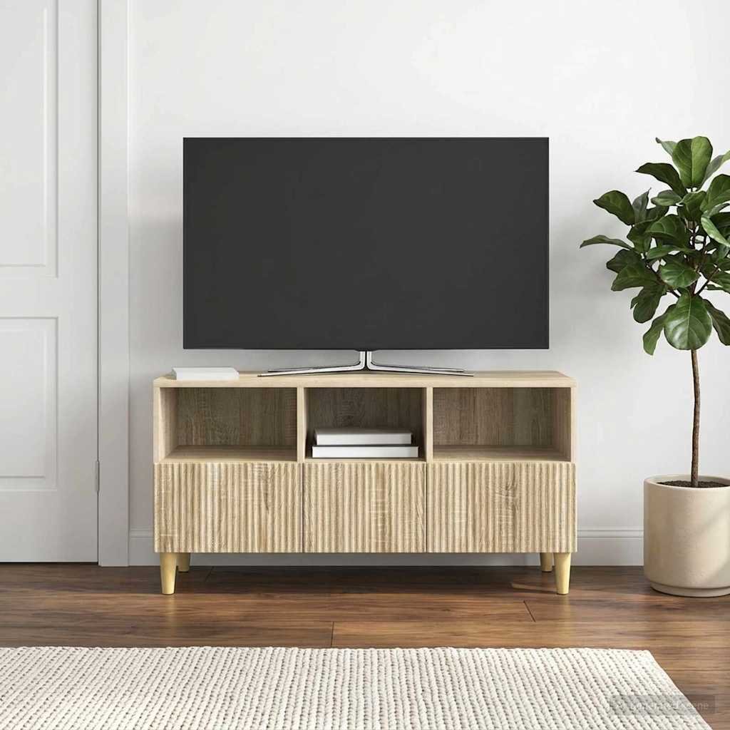 Walplus 3 Drawer Engineered Wood TV Cabinet - Sonoma Oak - 102 x 34.5 x 50 cm