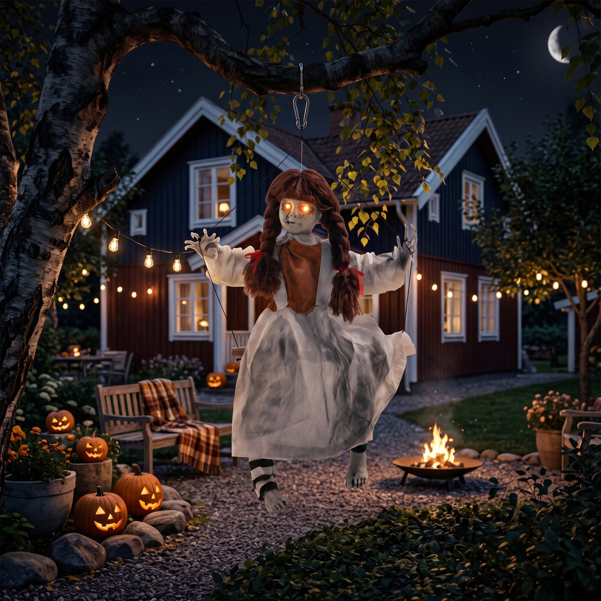 HOMCOM Animated Halloween Hanging Creepy Girl Decoration