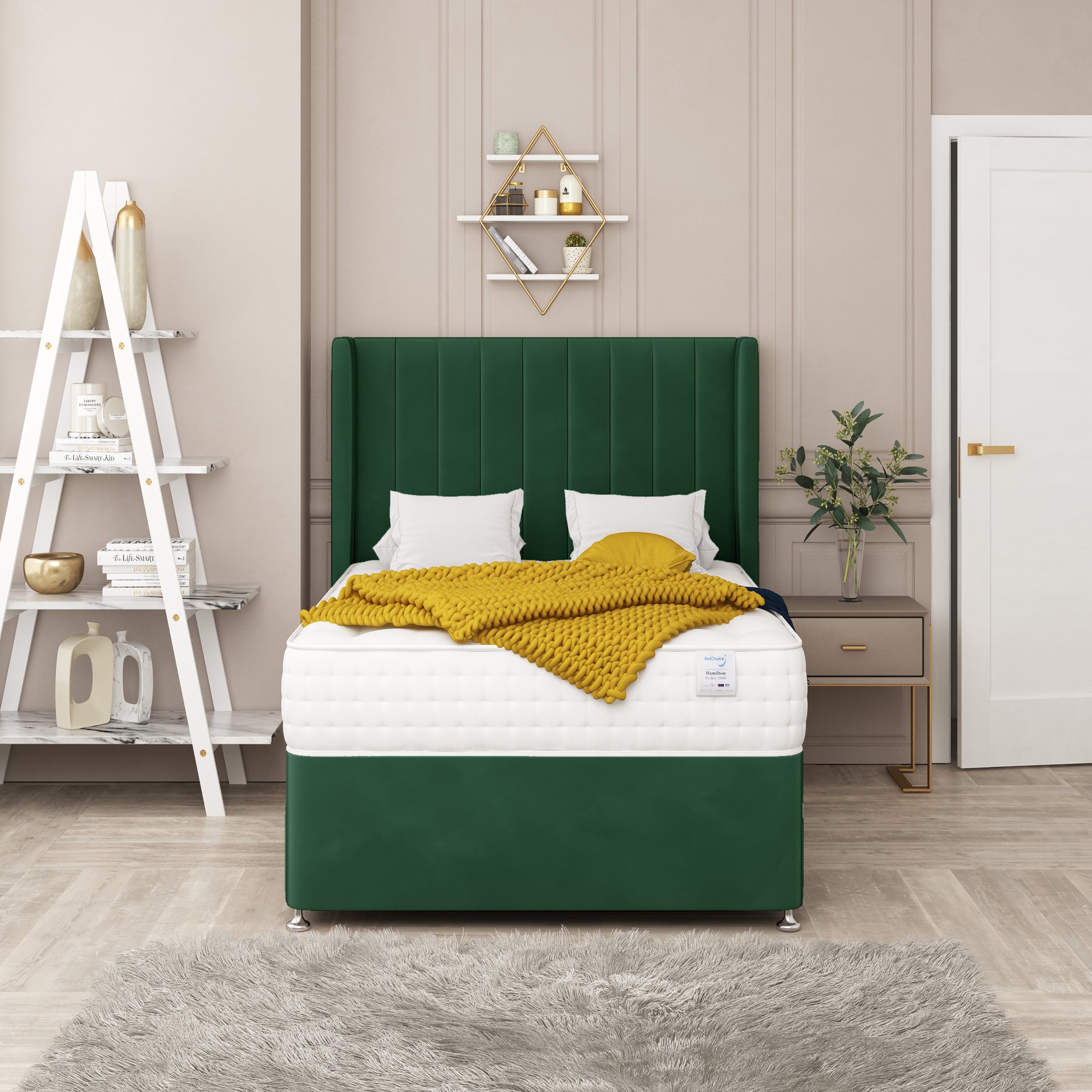 Bed Choices Regent Small Double 2 Drawer 54" Headboard Divan Bed Set - Green
