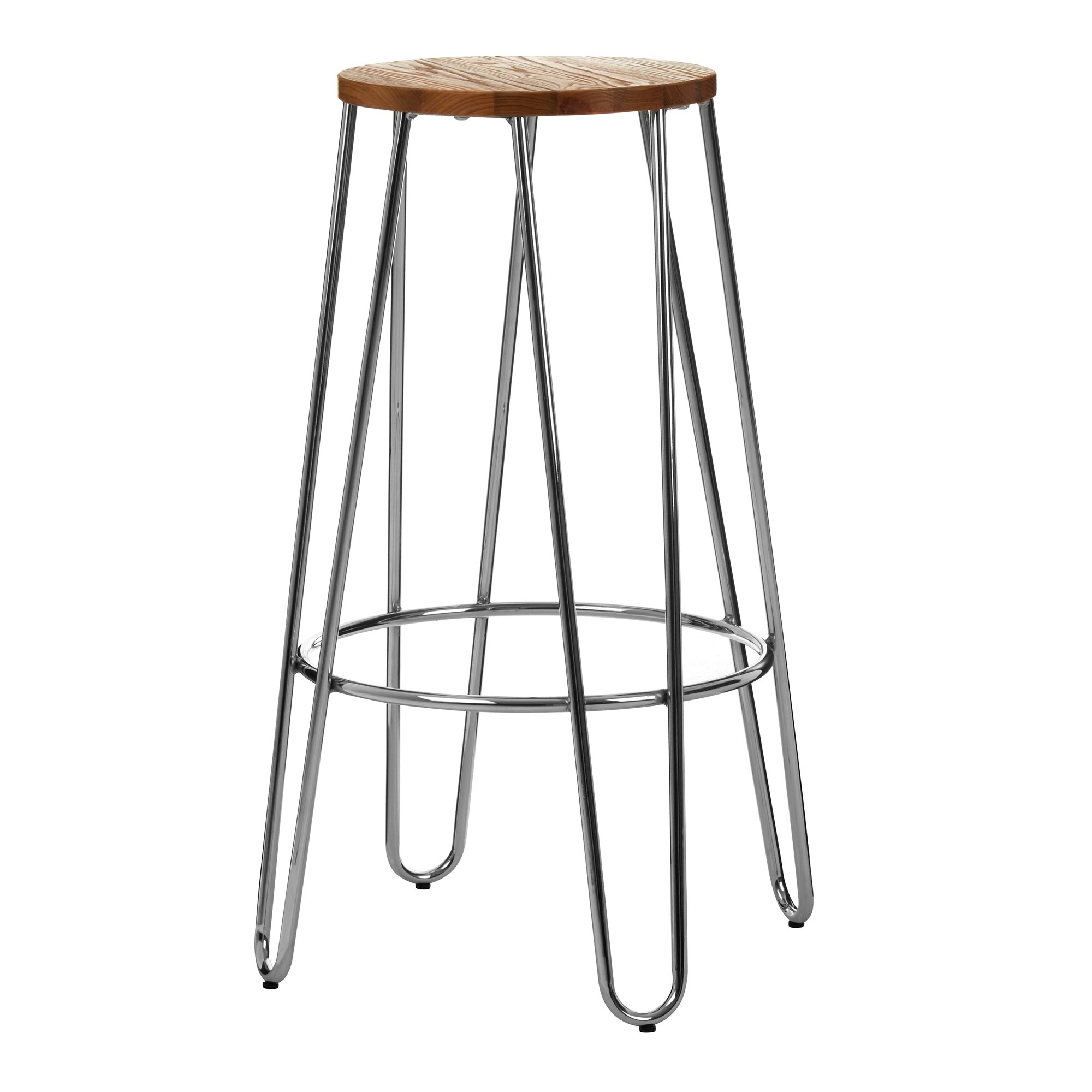 Orsina District Elm Wood Hairpin Bar Stool – Natural and Chrome