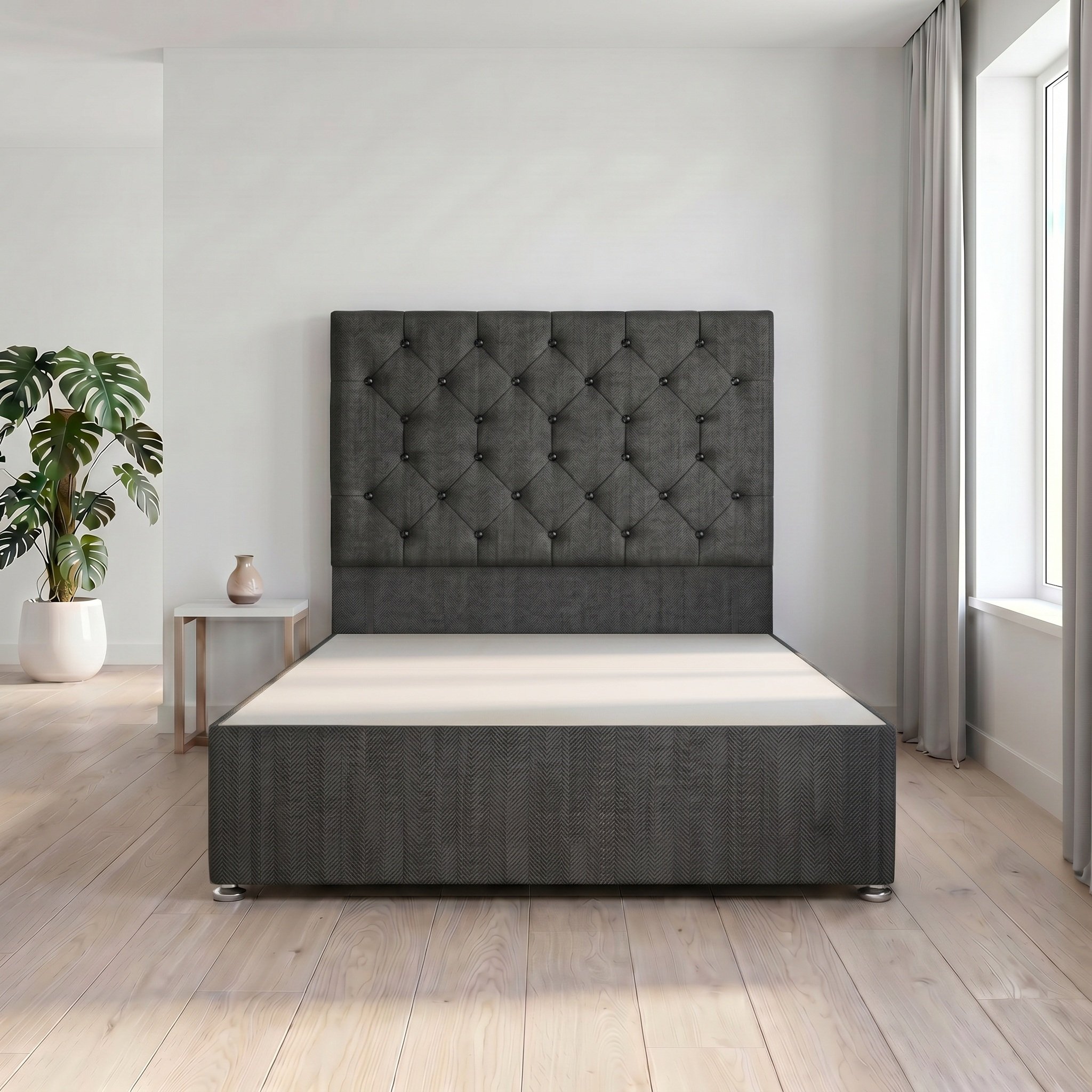 Somnior Diamante Tweed 2FT6 Small Single Divan Bed Base - Charcoal