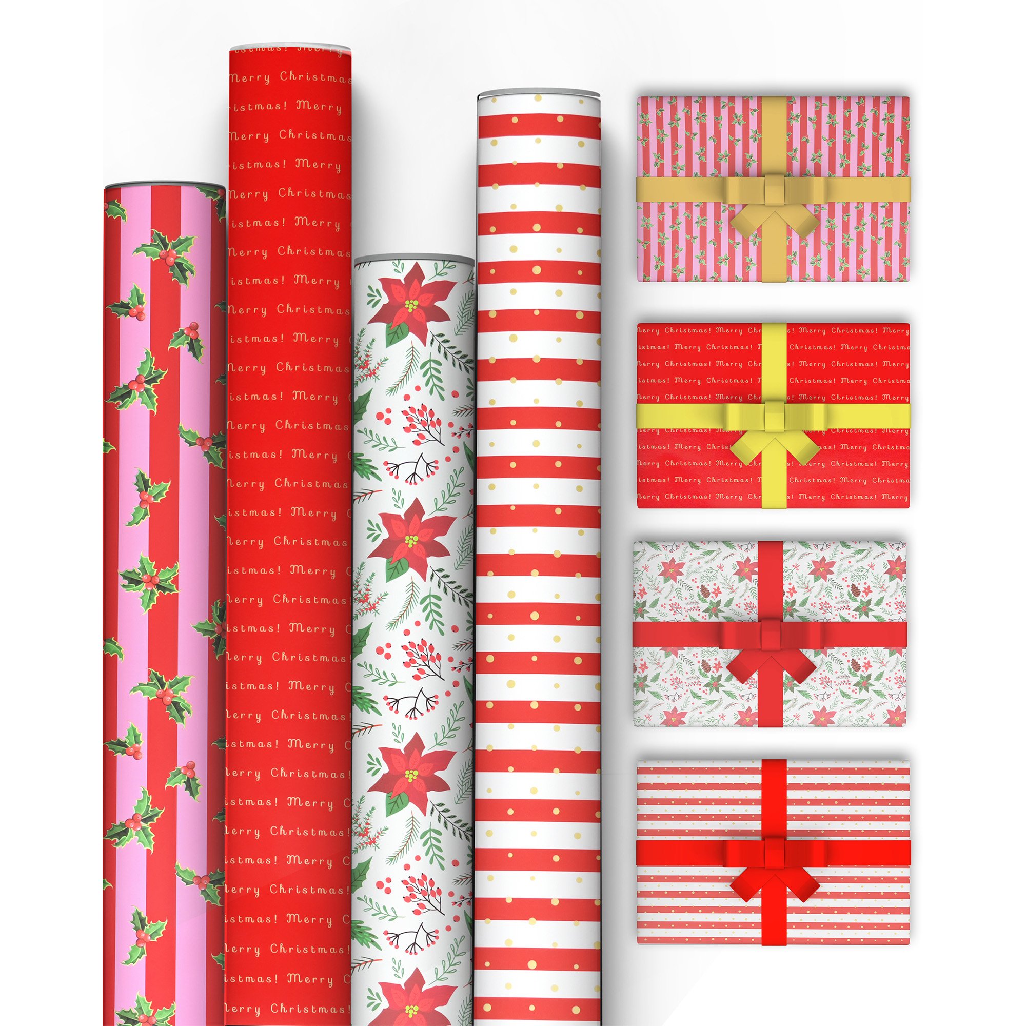 Kraft & Co Pack of 4 69cm x 8m Christmas Wrapping Paper Rolls - Charm