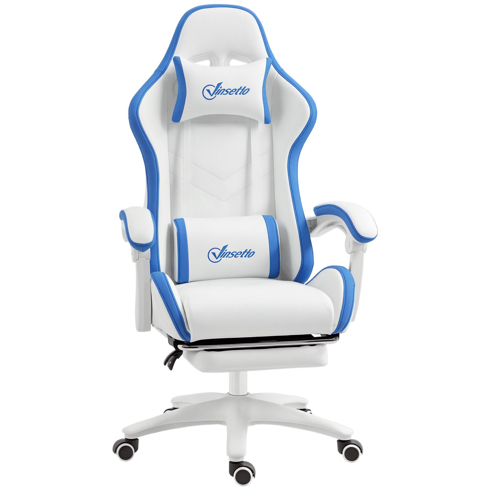 Vinsetto Reclining High Back Computer Gamer Chair - White and Blue