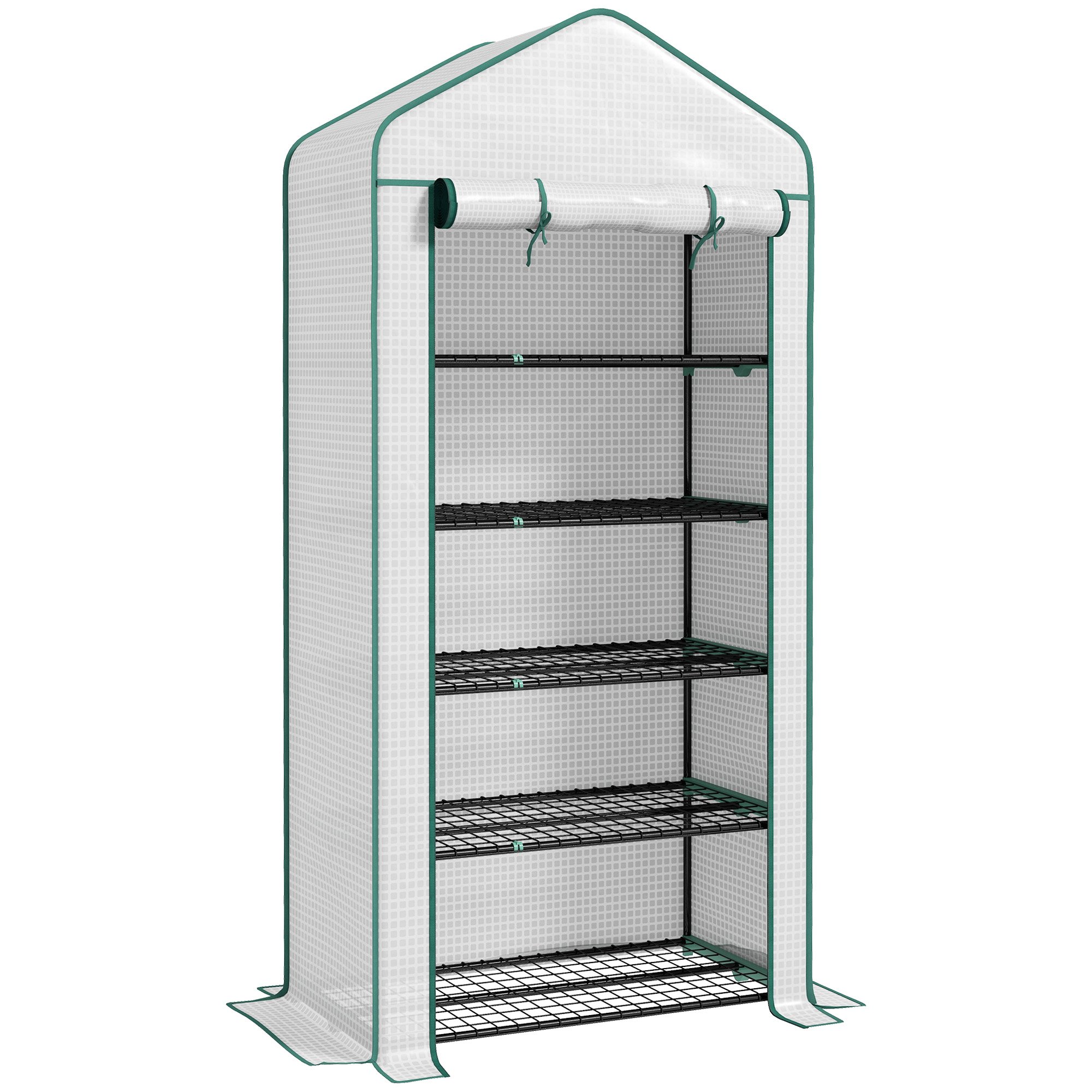 Outsunny Reinforced PE Cover Mini Greenhouse with Rollup Door – White