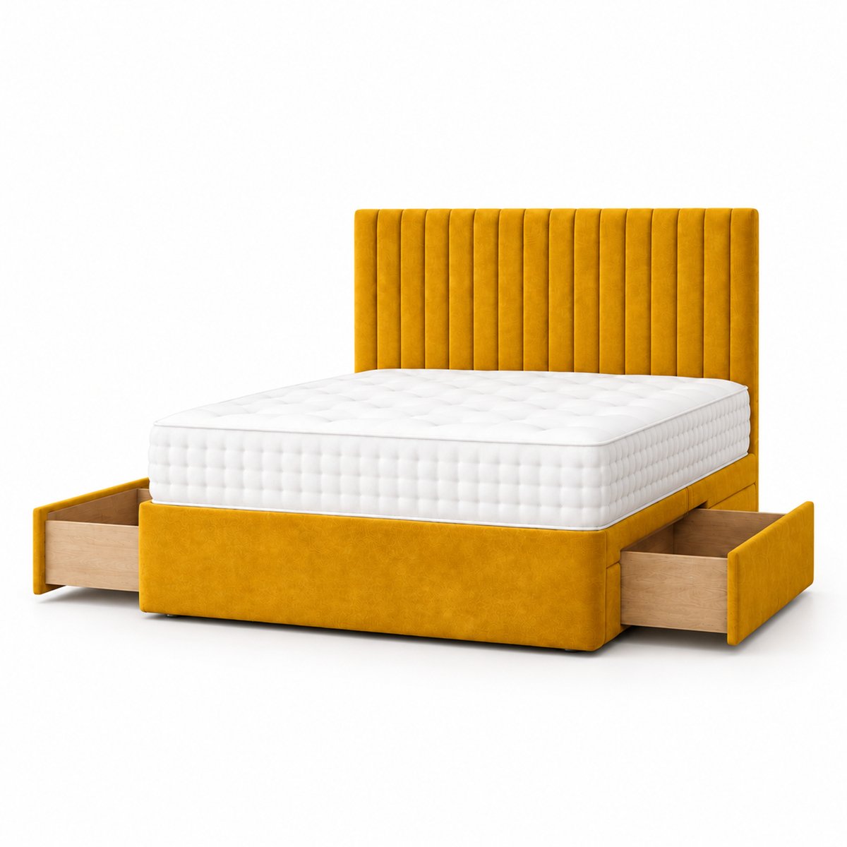 Comfy Deluxe 4ft Small Double    2 Drawer Suede  Divan Bed Set -  Mustard