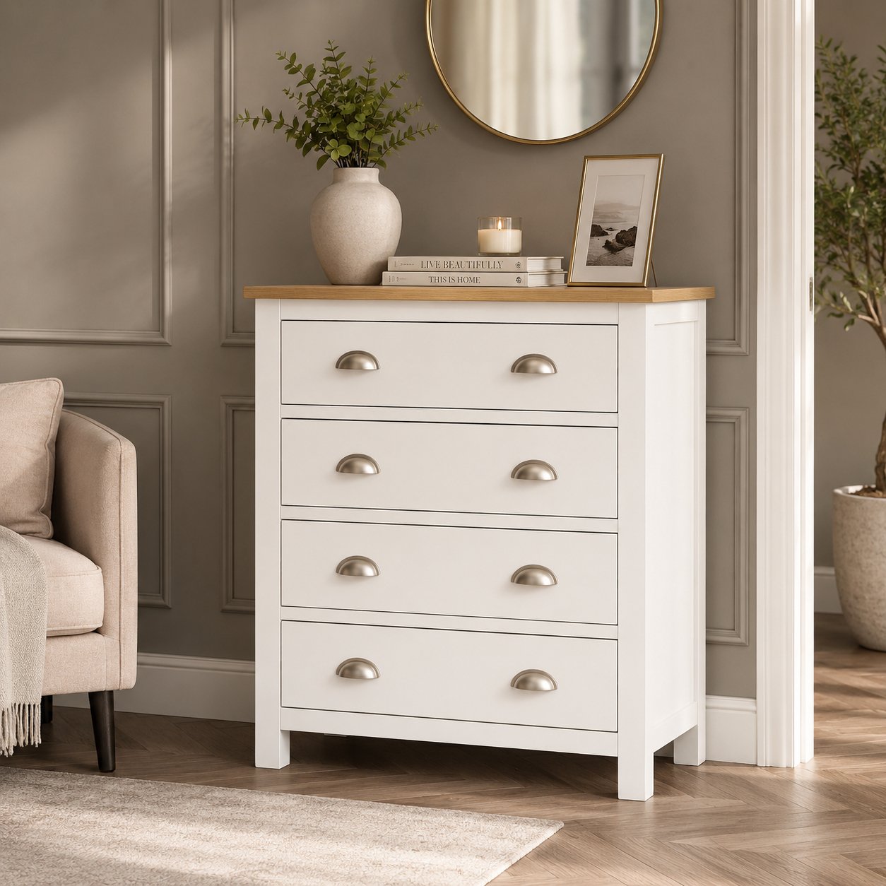 Home Treats Berlin 4 Drawer Chest - White & Pine
