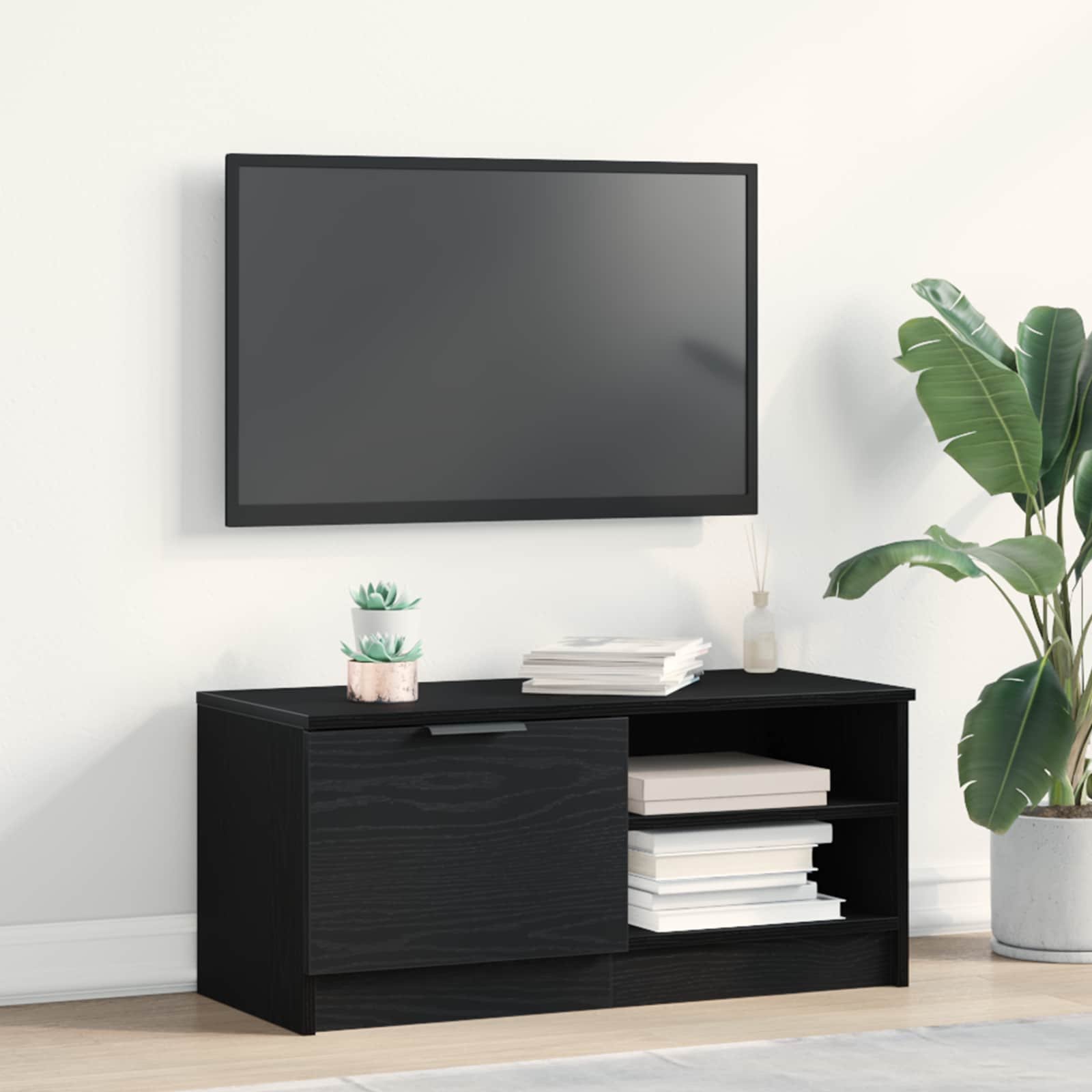 Walplus Engineered Wood 1 Door TV Cabinet - Black Oak - 80 x 35 x 36.5 cm