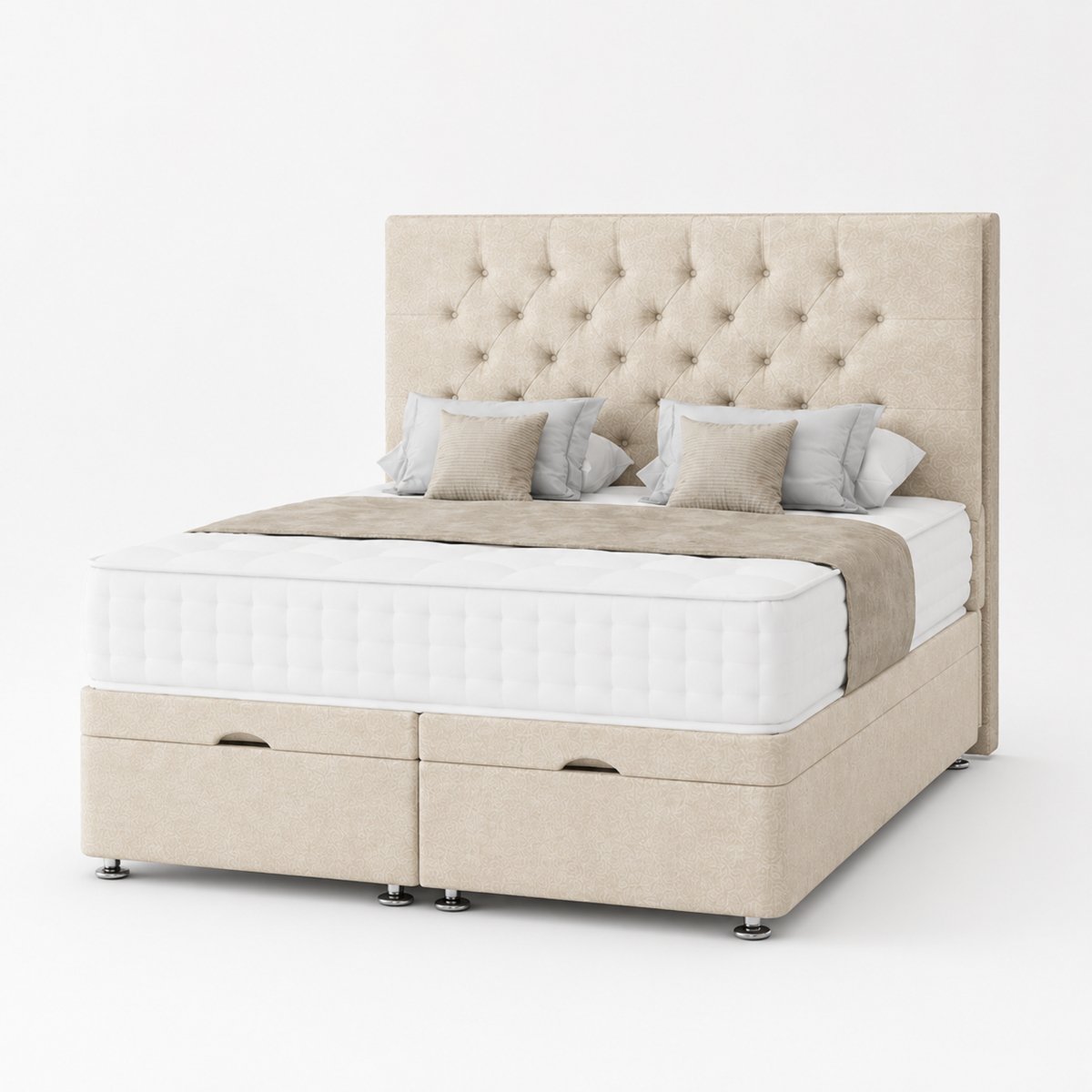 Comfy Deluxe 3ft Single End‑lift Ottoman Storage Bed Set - Cream