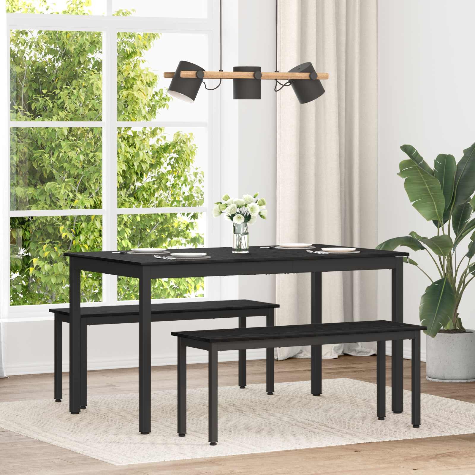 Walplus Rectangular Metal Dining Table - Black - 140 x 80 x 75 cm