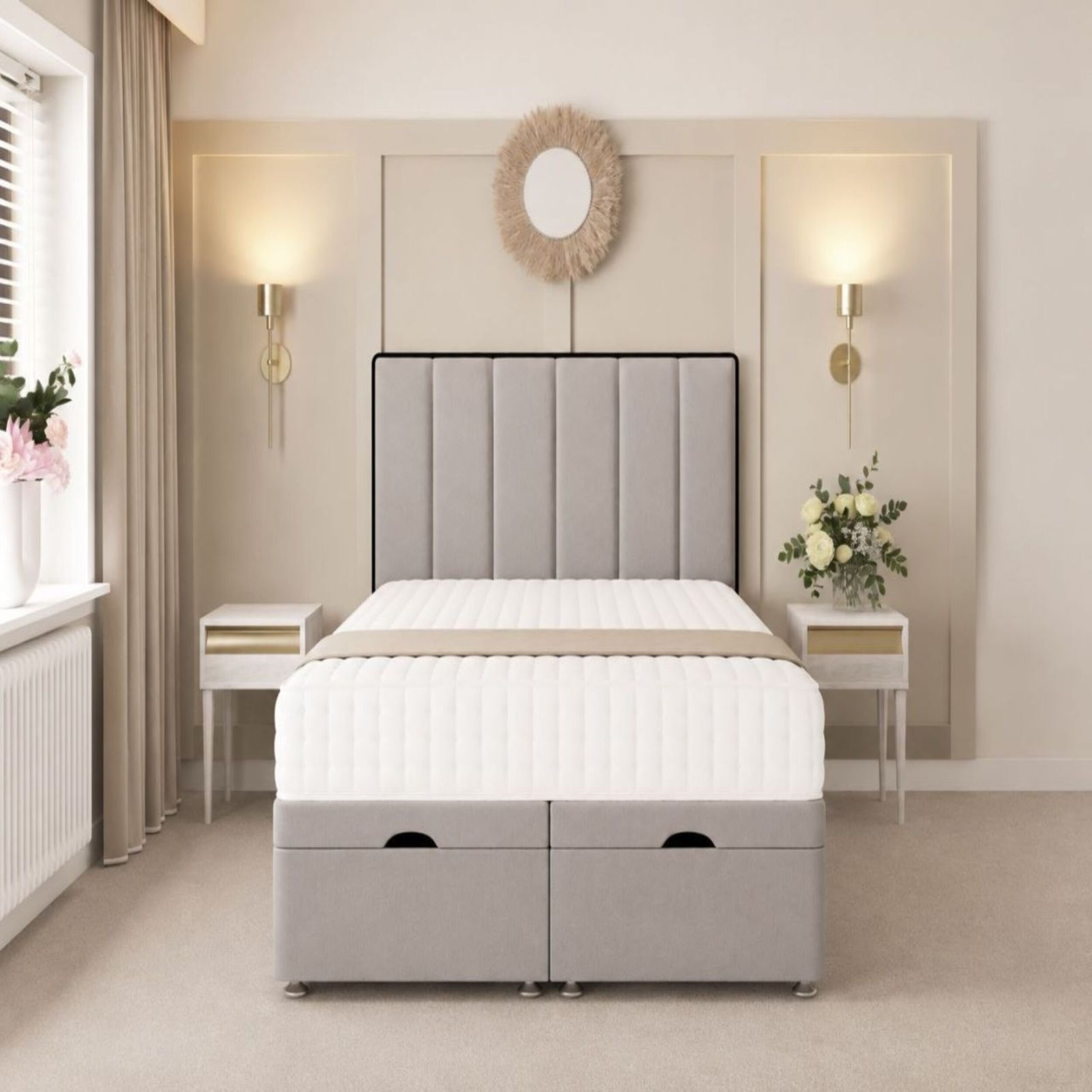 Bed Choices Herringbone Single Ottoman Bed with 54" Headboard - Light Grey