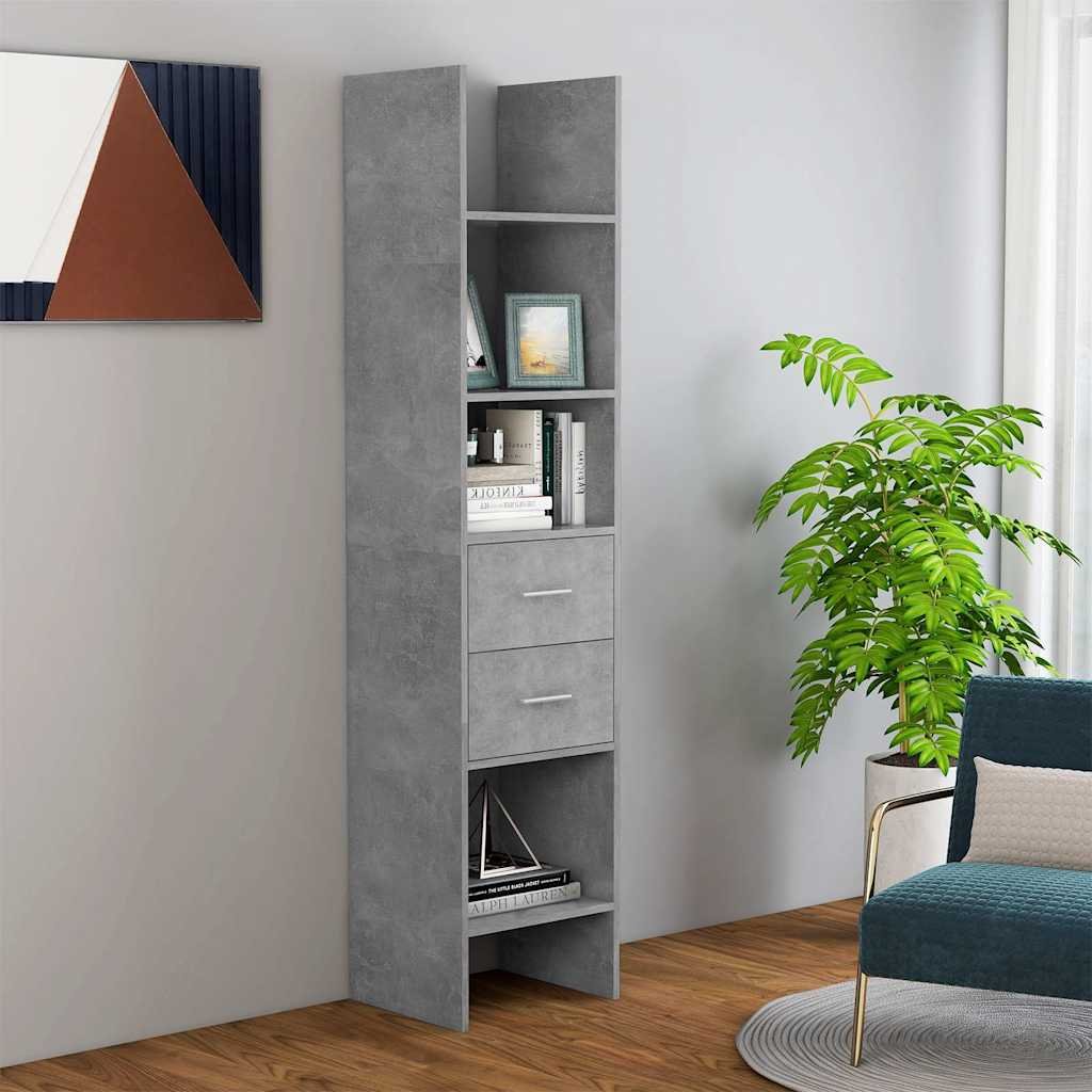 Walplus Engineered Wood Book Cabinet - Stone Grey - 40 x 35 x 180 cm