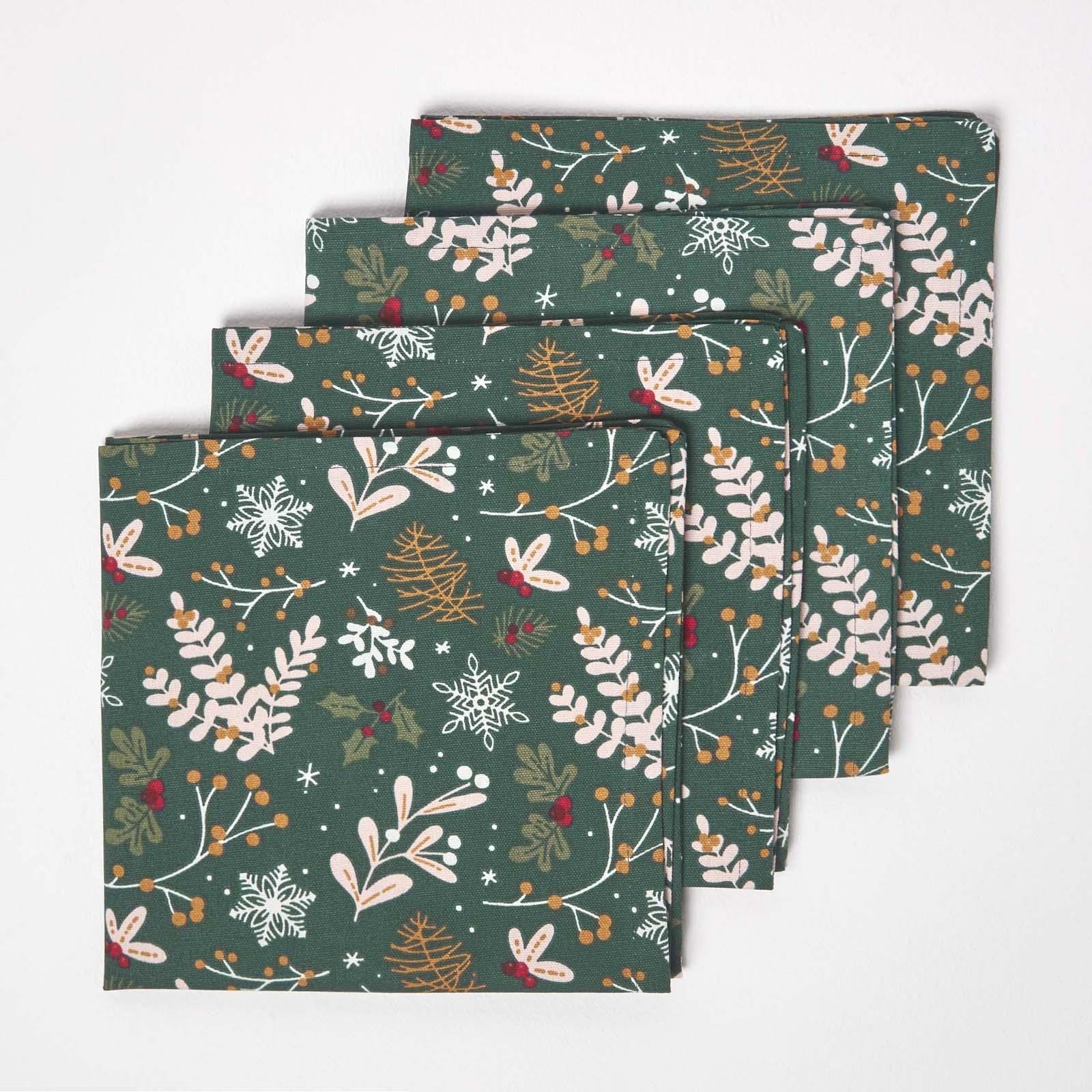 Homescapes Pack of 4 Christmas Festive Forest Napkins - Green