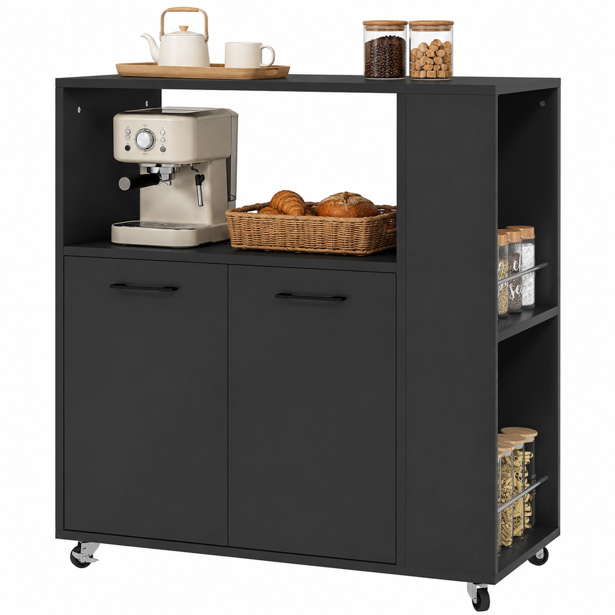 HOMCOM 2 Door Cabinet Rolling Kitchen Island Cart - Black