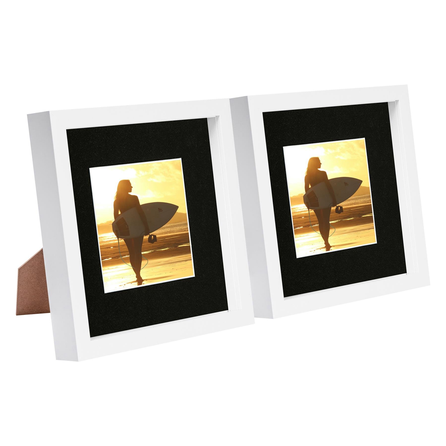 Nicola Spring 8 x 8" 3D Photo Box Frames with 4 x 4" Black Mount (2x) - White
