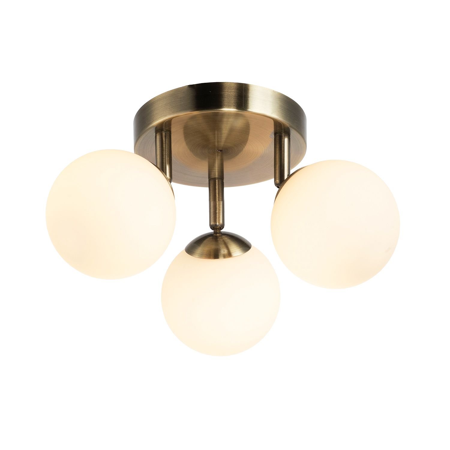 Happy Homewares Antique Brass Triple Opal Glass Bathroom Ceiling Light - 30cm