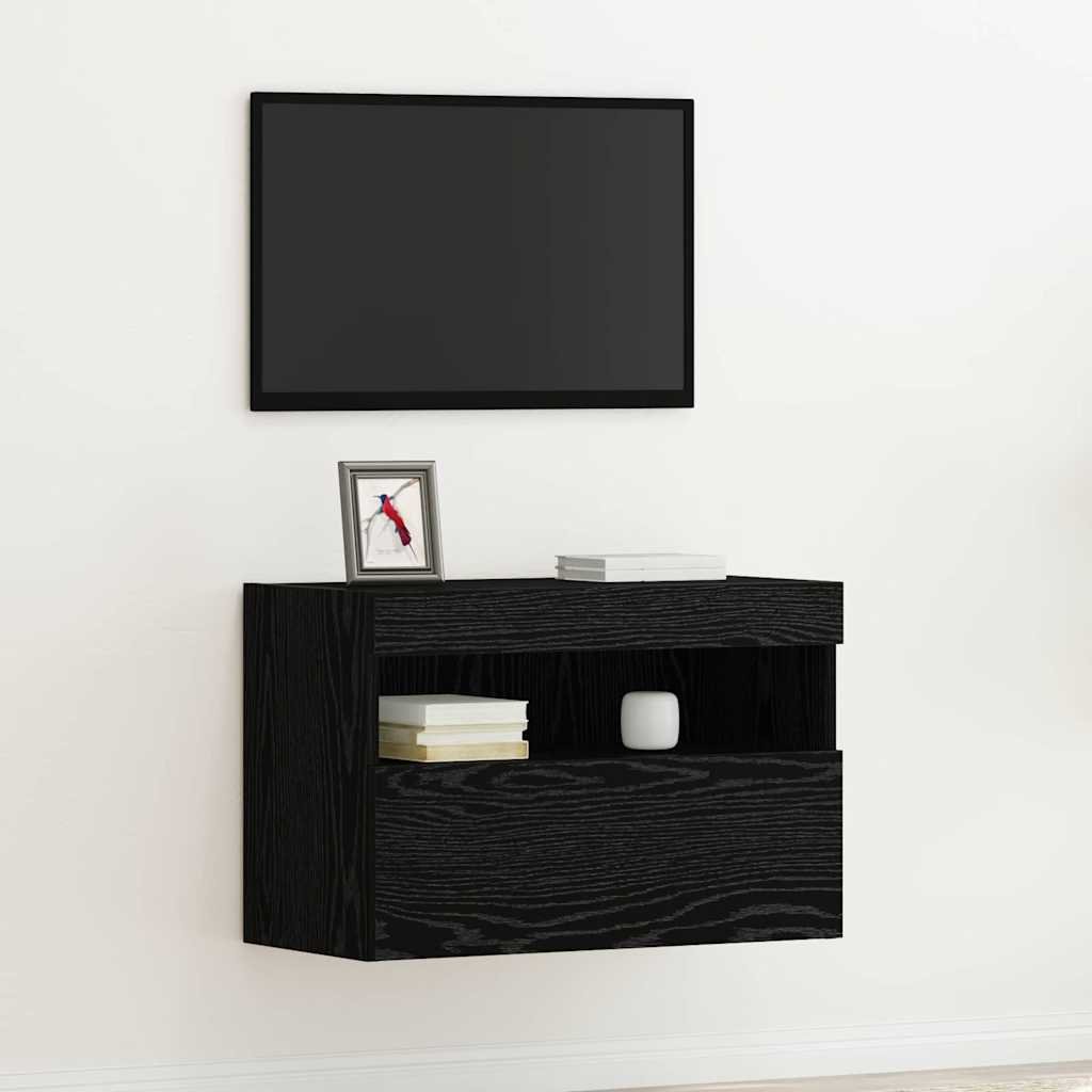 Walplus Engineered Wood 1 Shelf TV Wall Cabinet - Black Oak - 60 x 30 x 40 cm