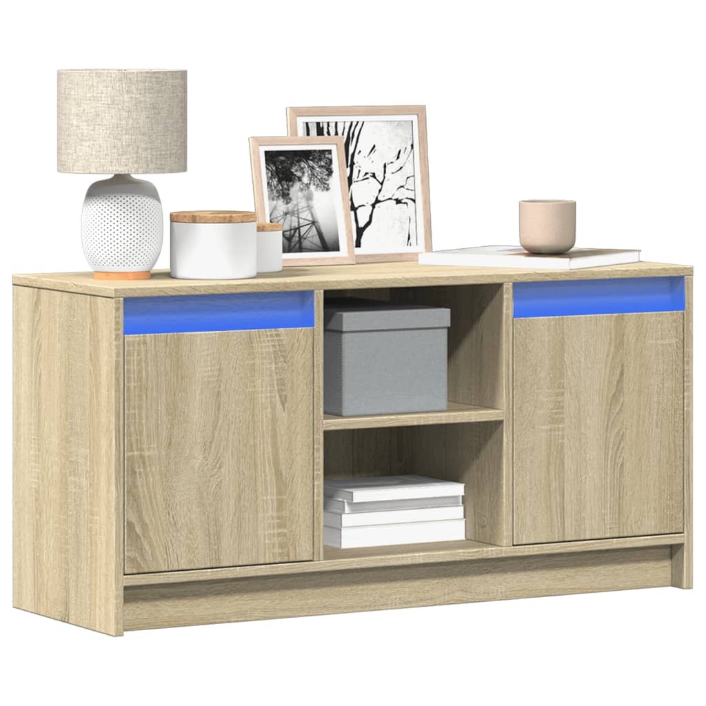 Walplus LED Engineered Wood TV Cabinet - Light Oak - 100 x 34 x 50 cm