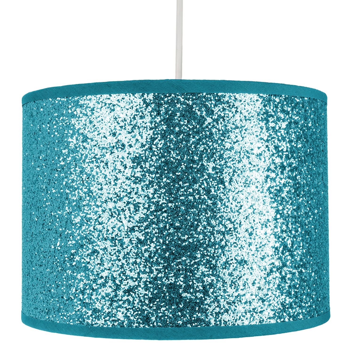 Happy Homewares Teal Bright Glitter Fabric Pendant Shade - 25cm