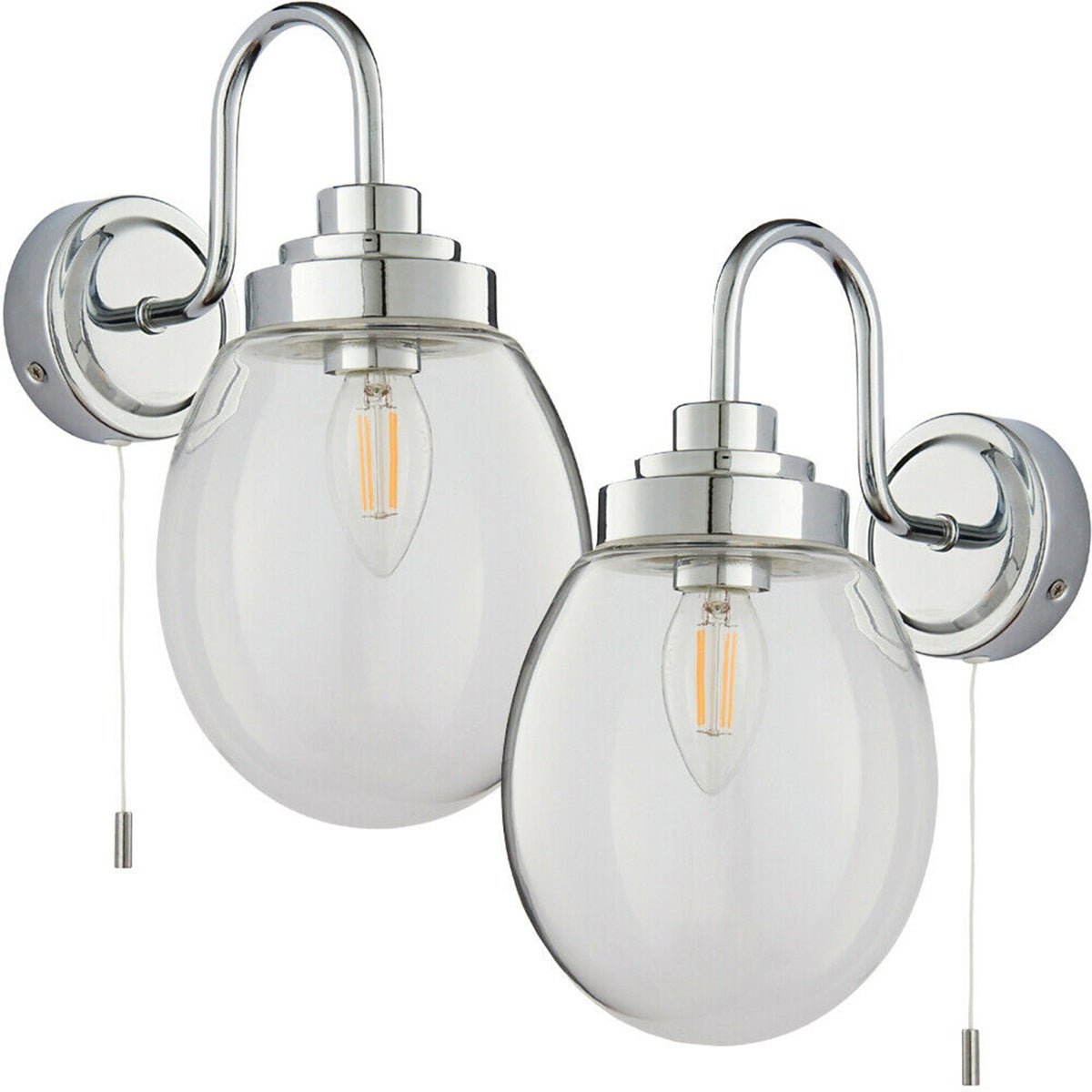Loops Direct Pack of 2 28cm High Wall Light - Chrome and Clear Glass
