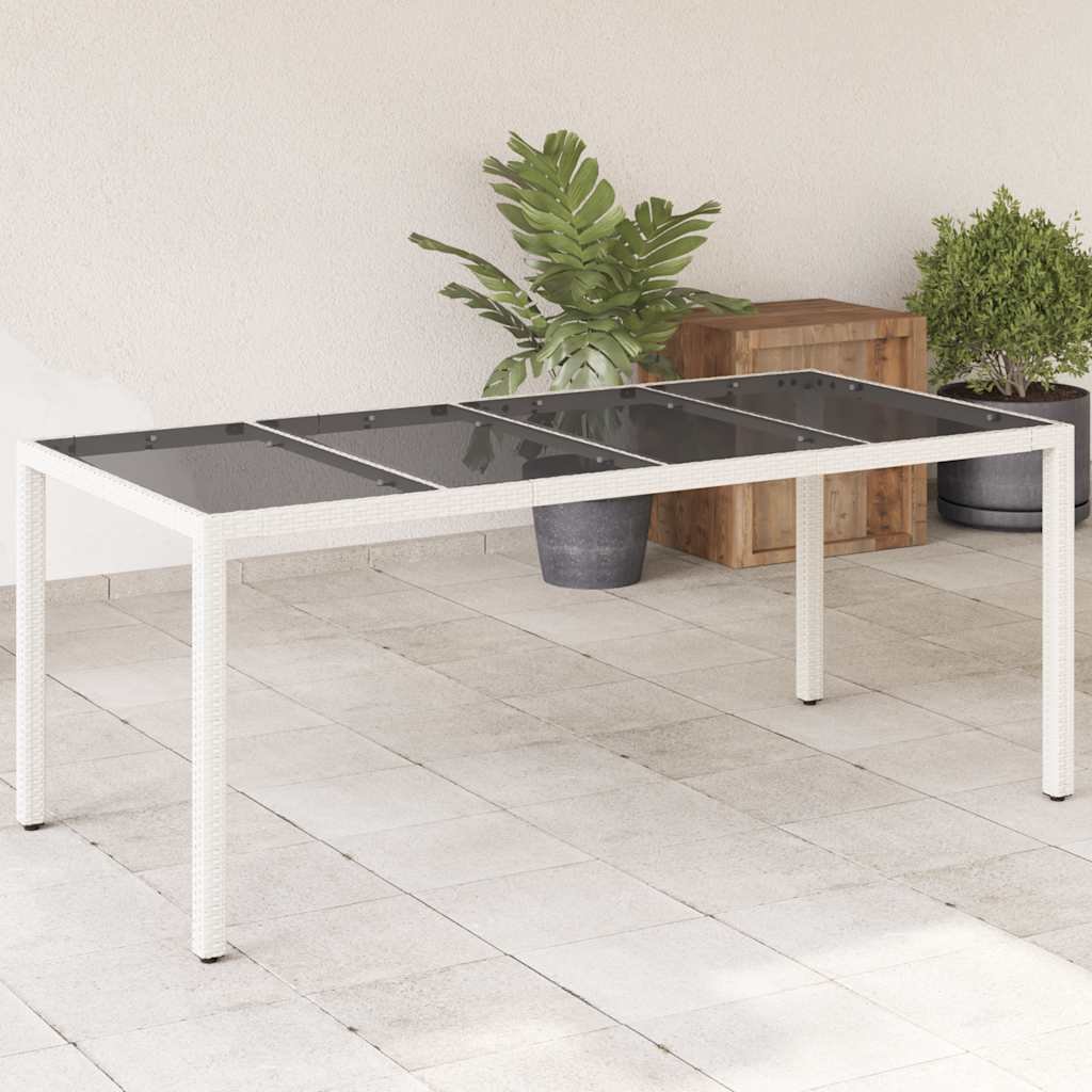 Walplus Poly Rattan Garden Table with Glass Top - White - 190 x 90 x 75 cm