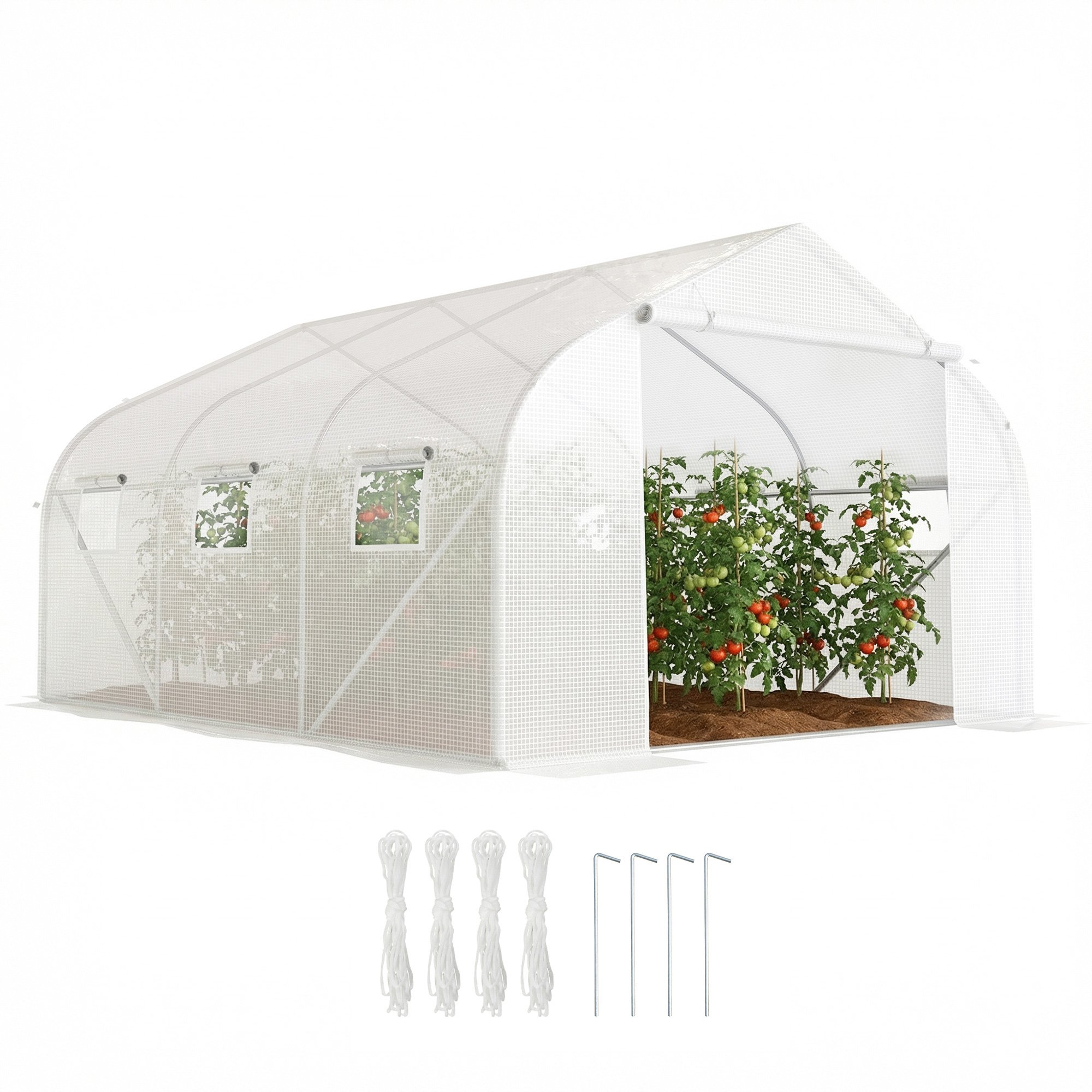 Outsunny Steel Garden Polytunnel Greenhouse - White