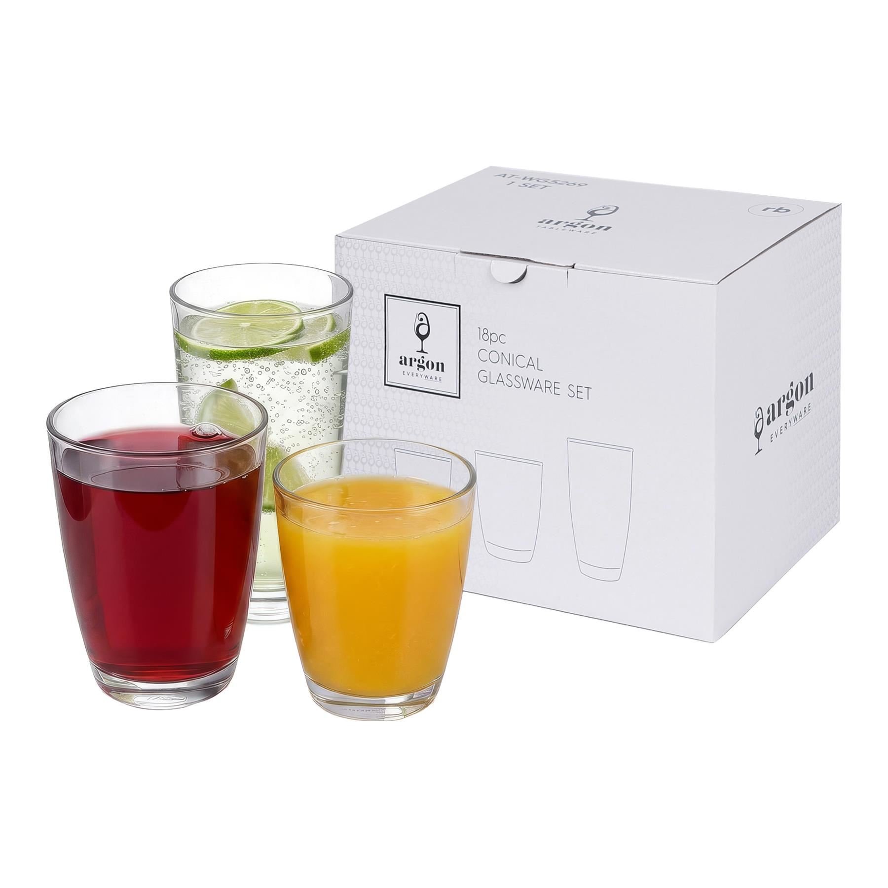 Argon Tableware 18 Piece Conical Glass Tumbler Set - 3 Sizes