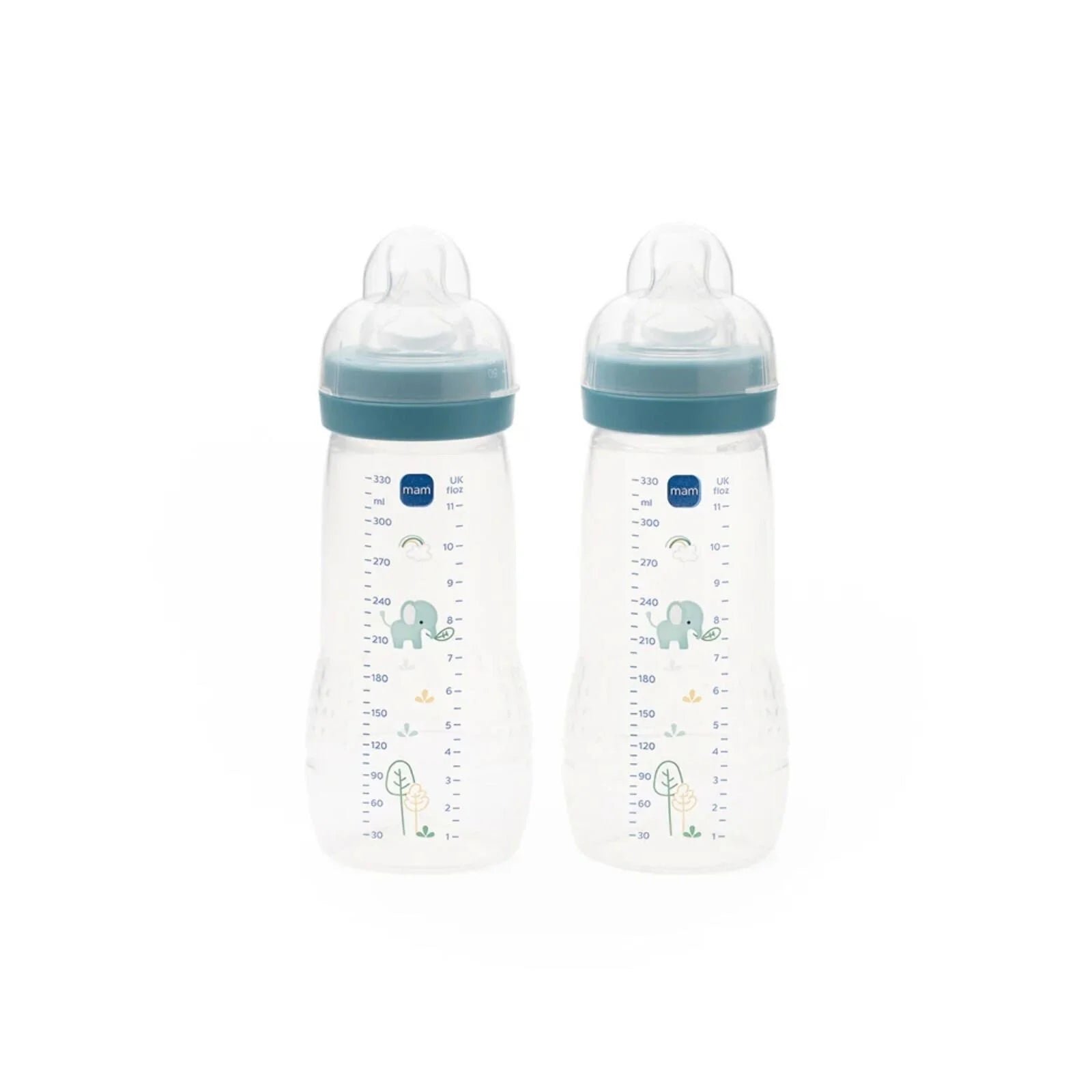 MAM Pack of 2 Easy Active 330ml Baby Bottles - Blue Assorted