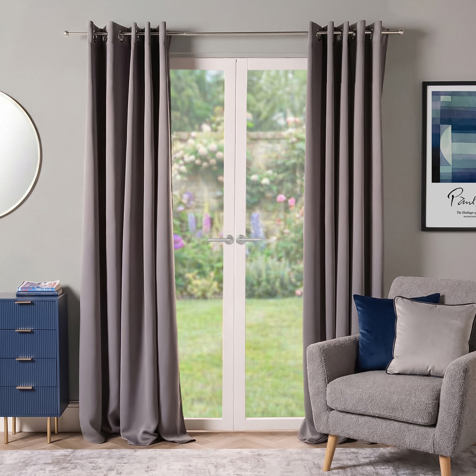 OHS Essentials Plain Eyelet Blackout Curtains 168 x 229cm - Charcoal