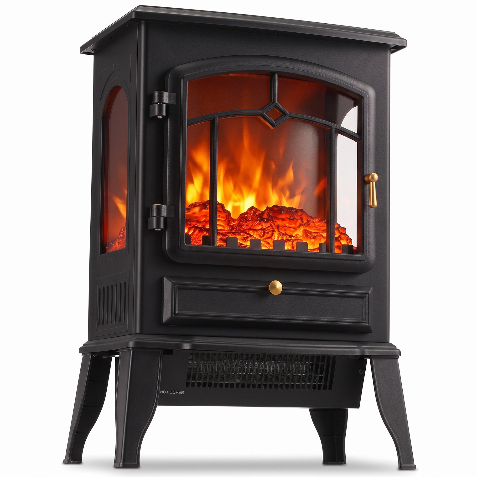 HOMCOM Electric Fireplace Stove with 3D Realistic Flame Log - Black