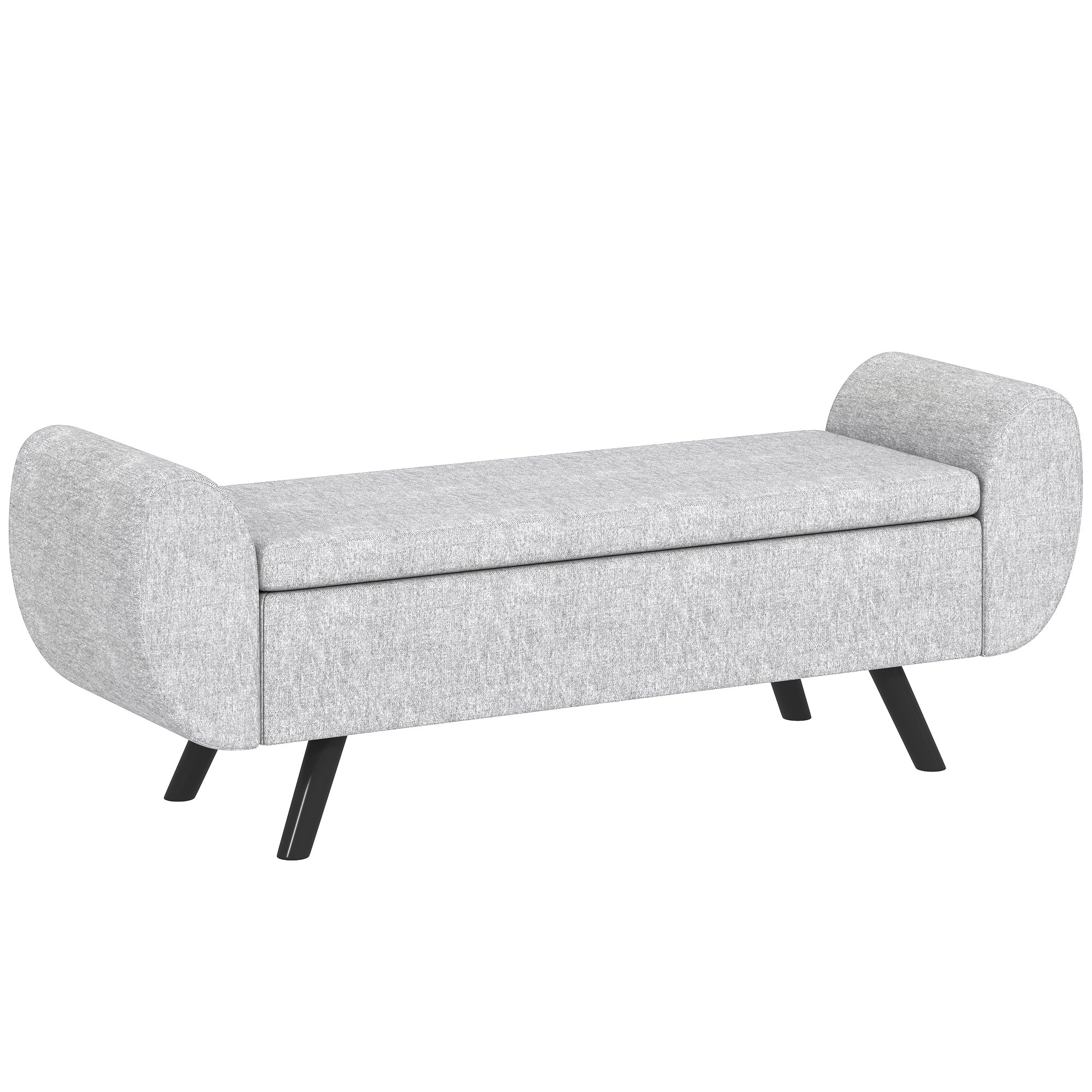 HOMCOM Upholstered Linen Storage Bench with Armrest - Light Grey