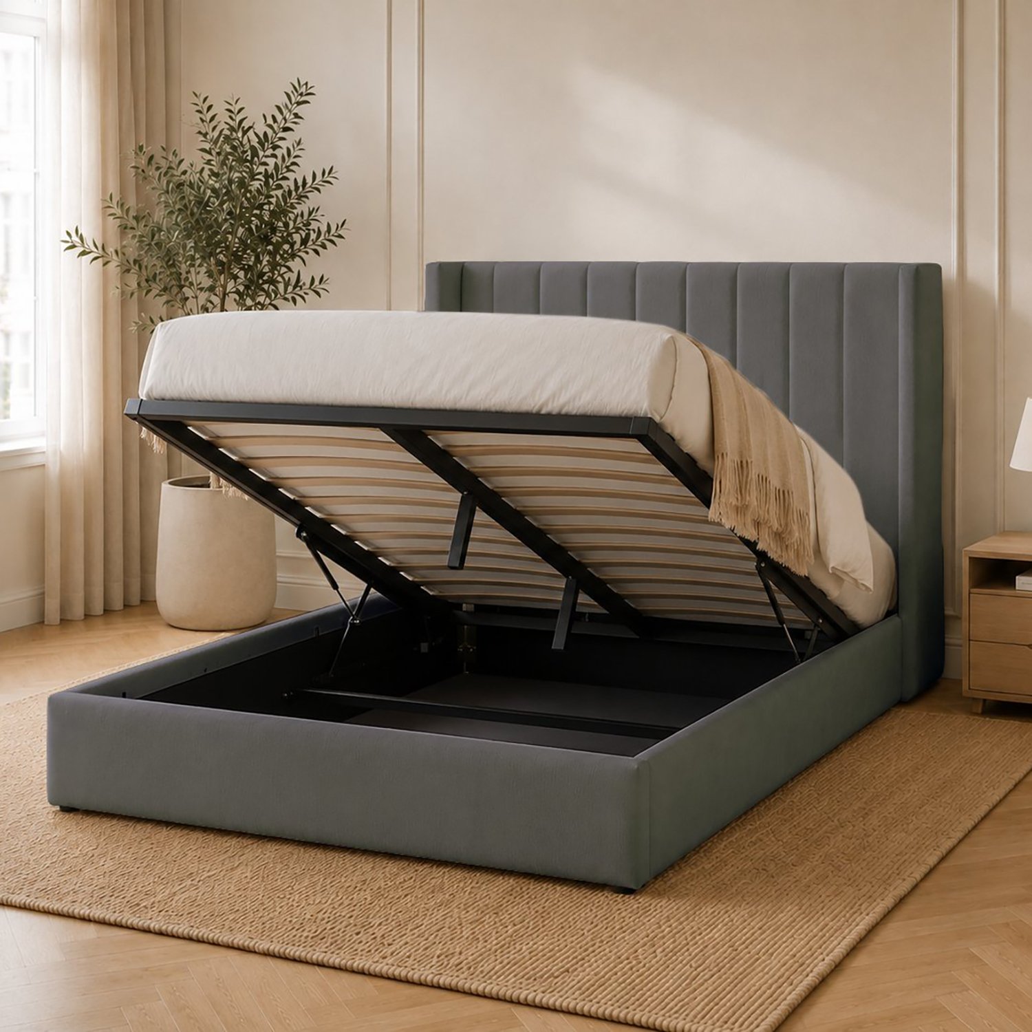 Snuggle Beds Noah Super King Fabric Ottoman Bed Frame - Charcoal
