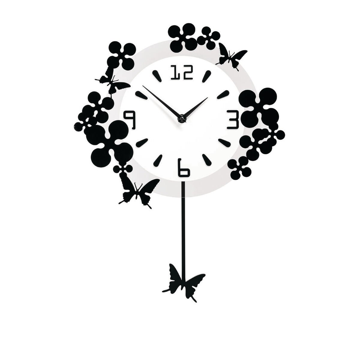 Orsina Kiki Flower and Butterflies Design Wall Clock - Black and White